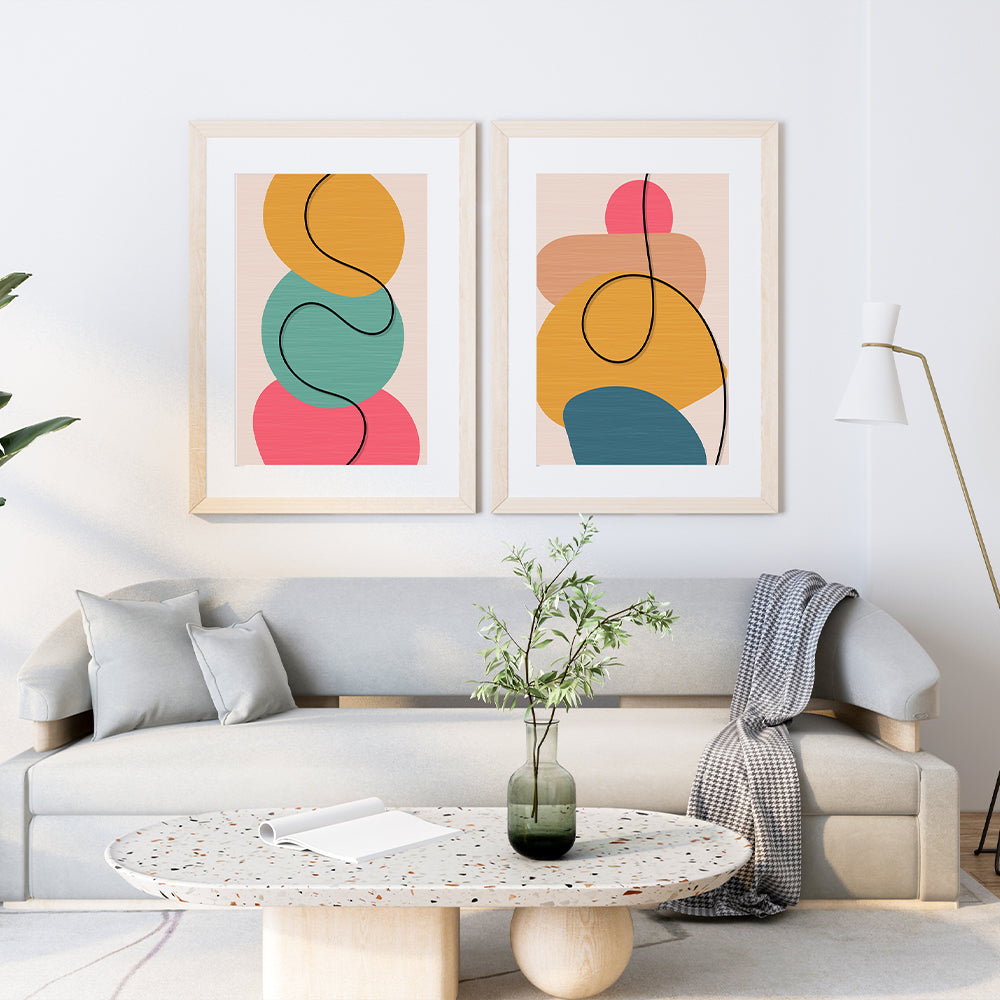 Set of 2 Colorful Abstract Wall Painting.