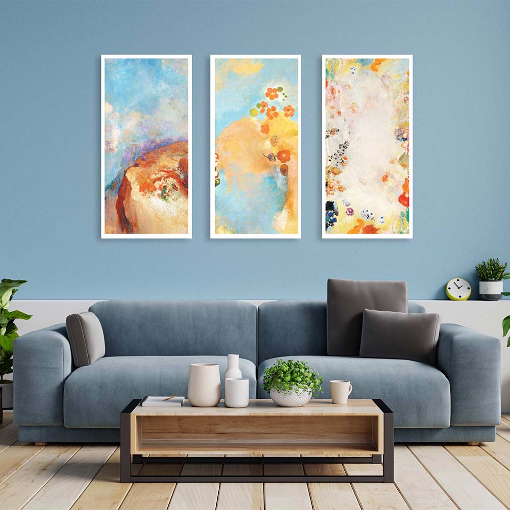 Set of 3 Floral Abstract Canvas Painting.