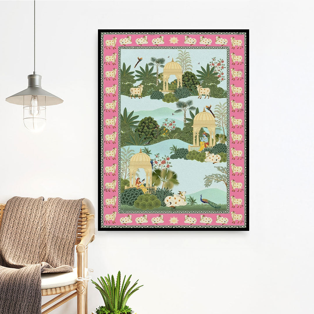 Garden of Grace – Radha Krishna Pavilion Canvas.
