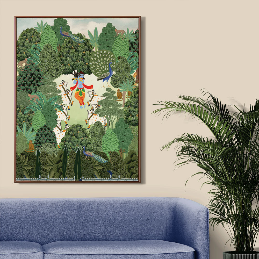 Krishna in Forest Pichwai Art Painting.