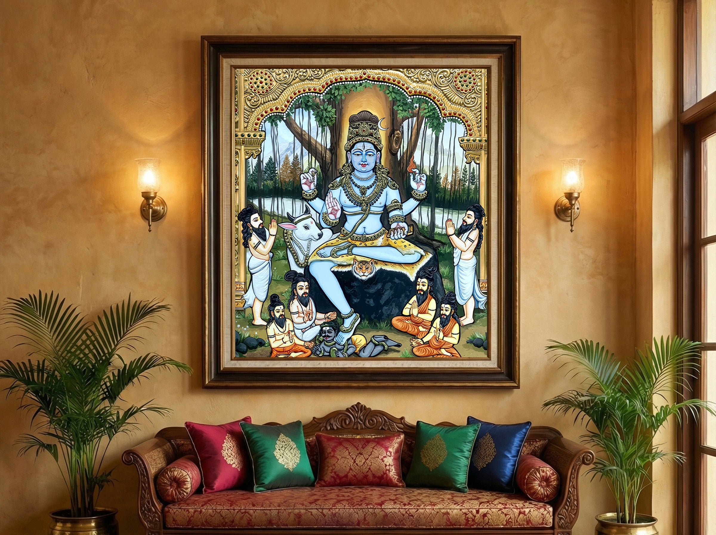 The Guru’s Grace: Lord Dakshinamurti & Saptarishi Canvas Painting