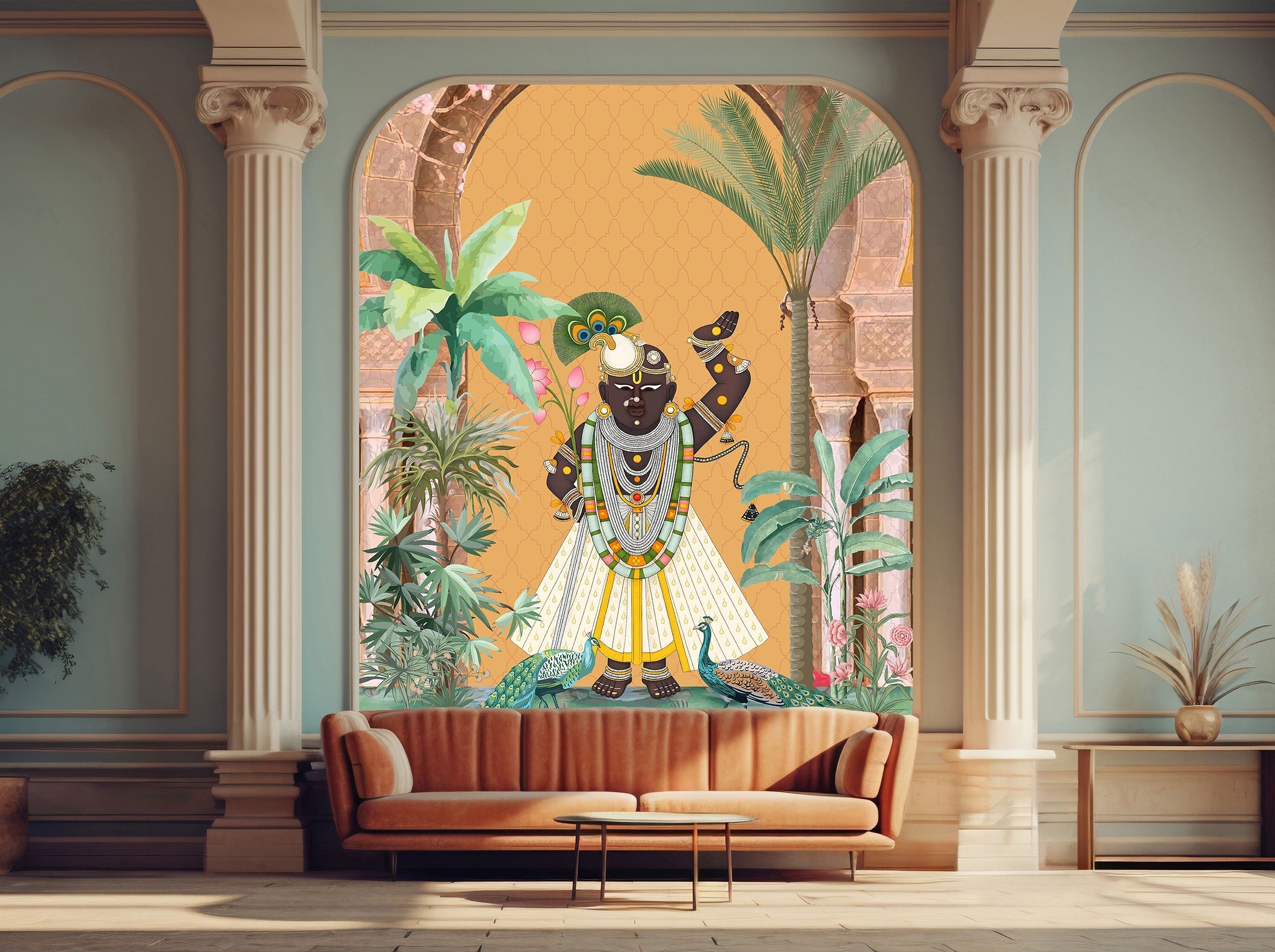 Bring Vrindavan Home: The Majestic Shrinathji Pichwai Wallpaper