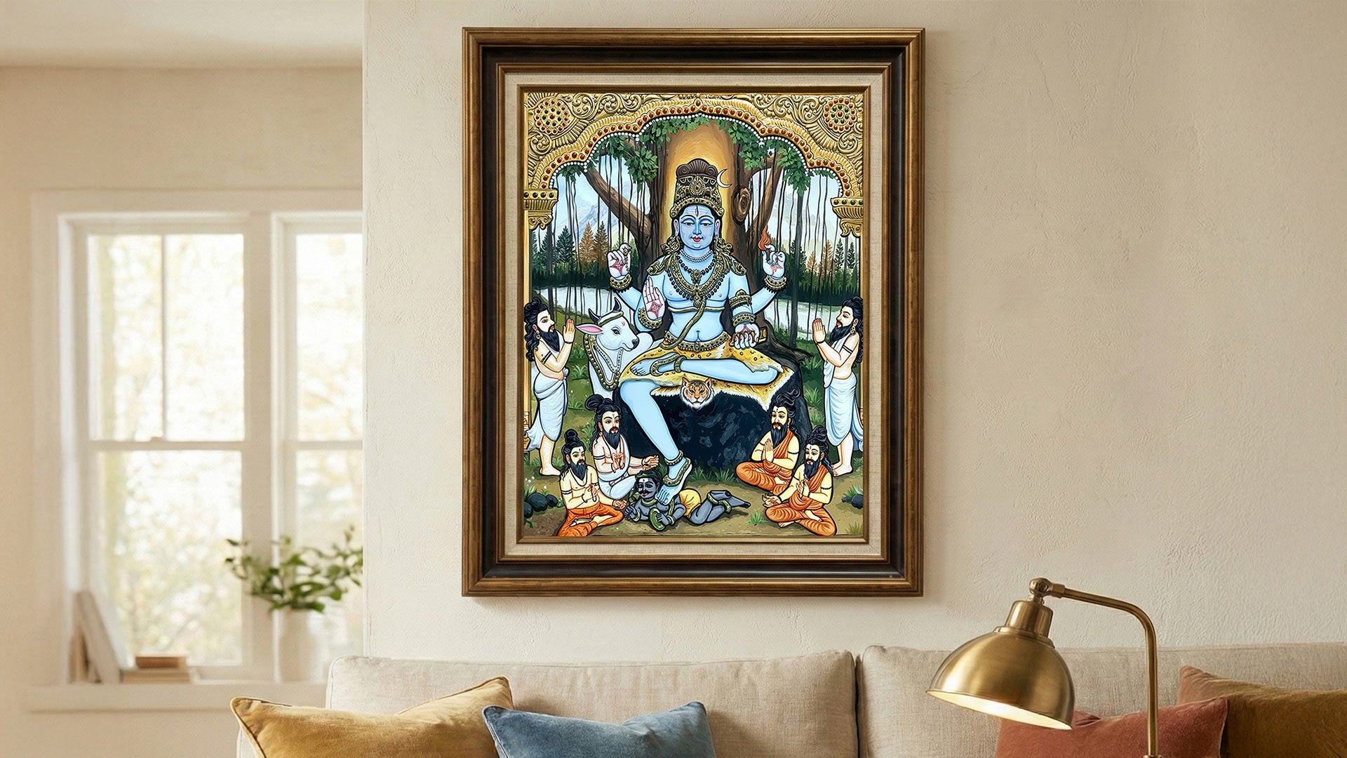 The Guru’s Grace: Lord Dakshinamurti & Saptarishi Canvas Painting