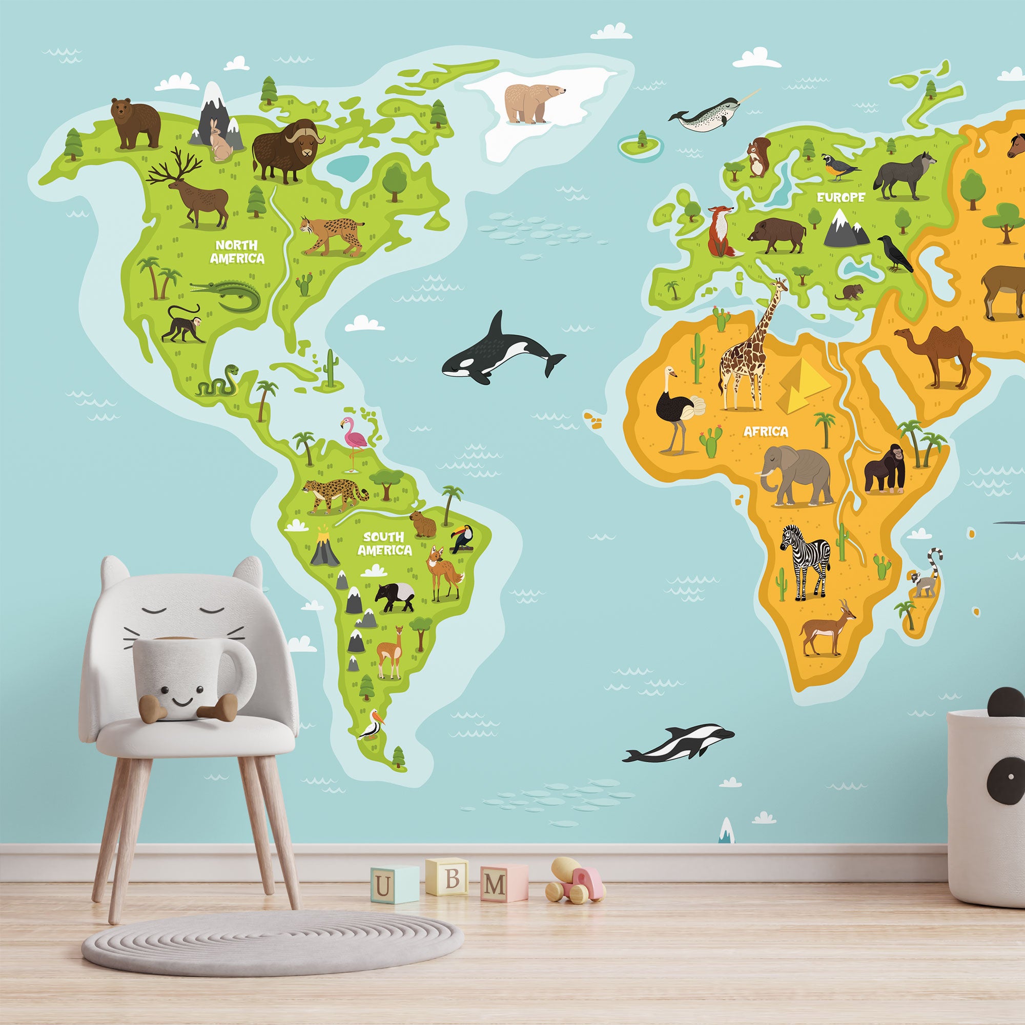 Wild Wonders World Map Kids Wallpaper