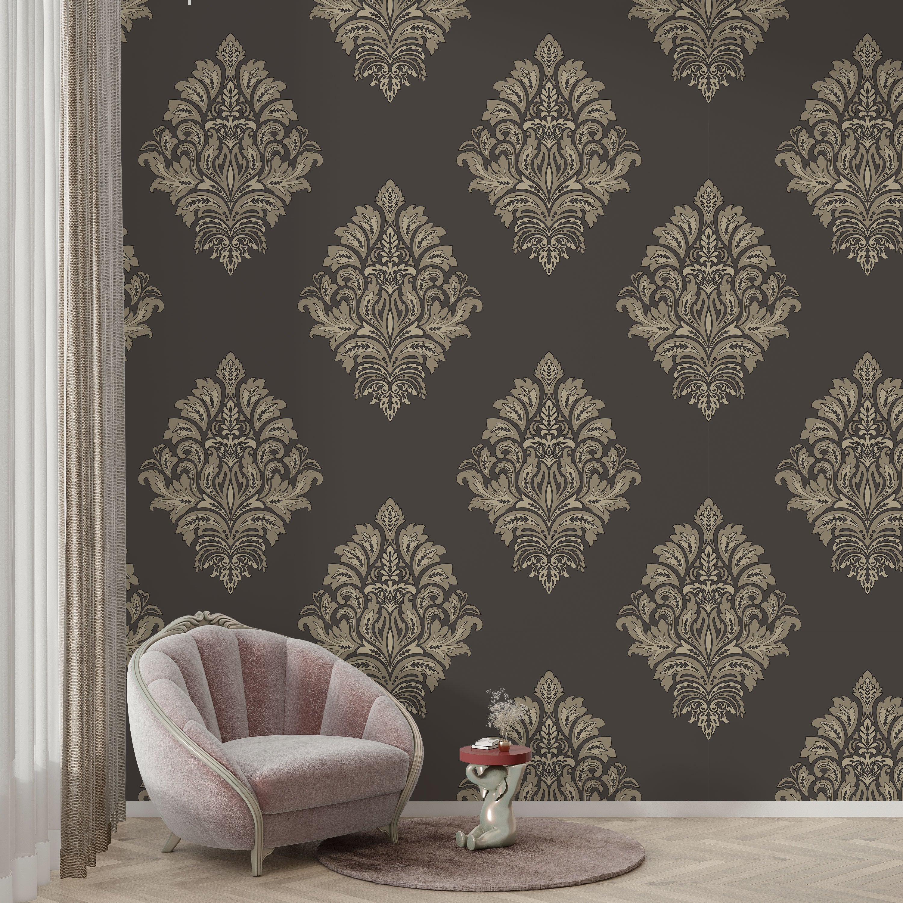 Premium Brown with Golden Emboss Print Wallpaper.