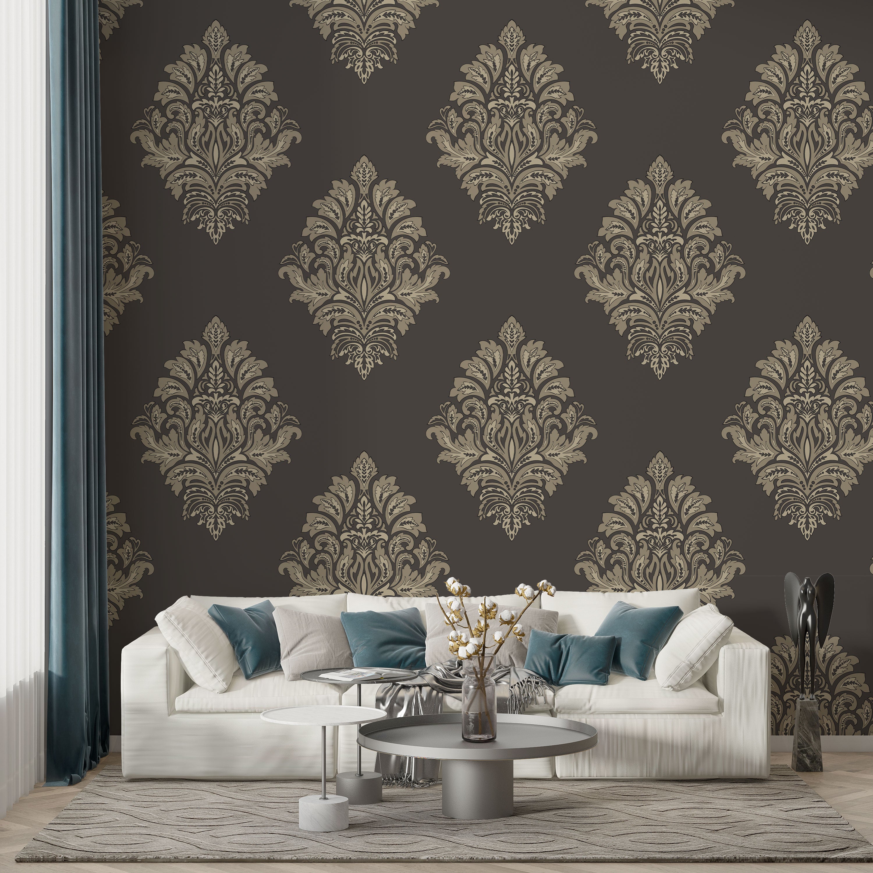 Premium Brown with Golden Emboss Print Wallpaper.