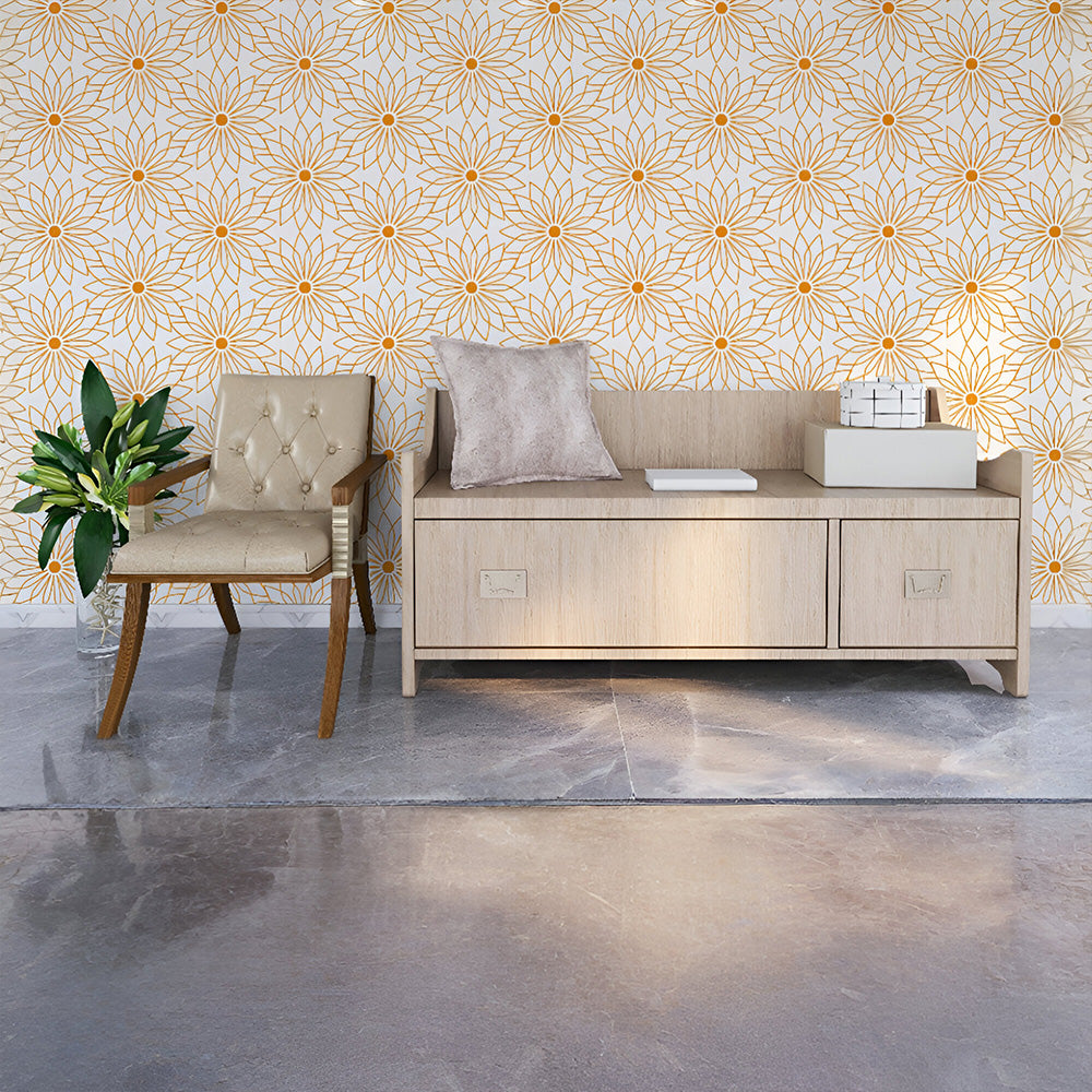 Orange Line Art Floral Wallpaper | Subtle Elegance.