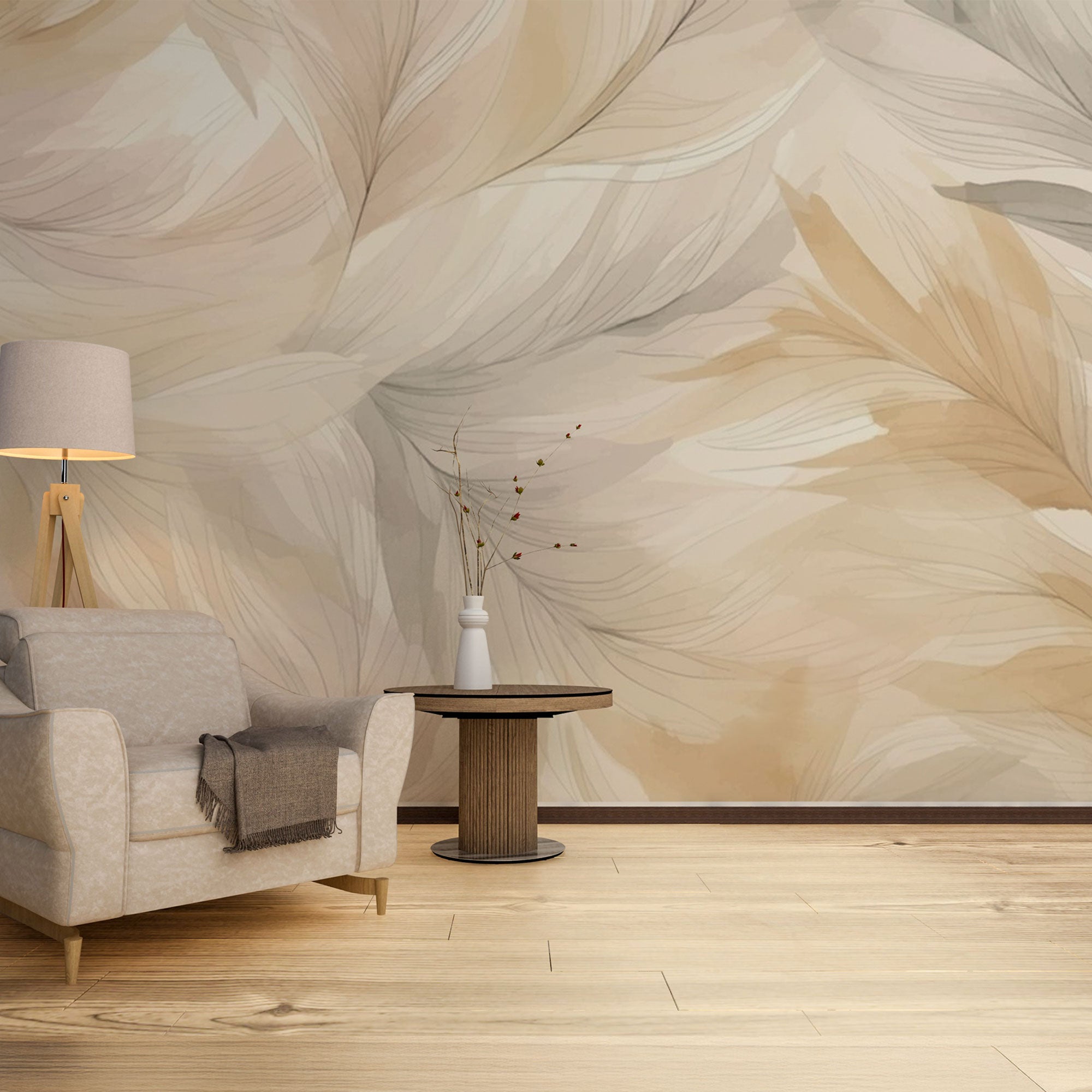 Whispers of Feather – Beige Elegance Wallpaper by Krutik
