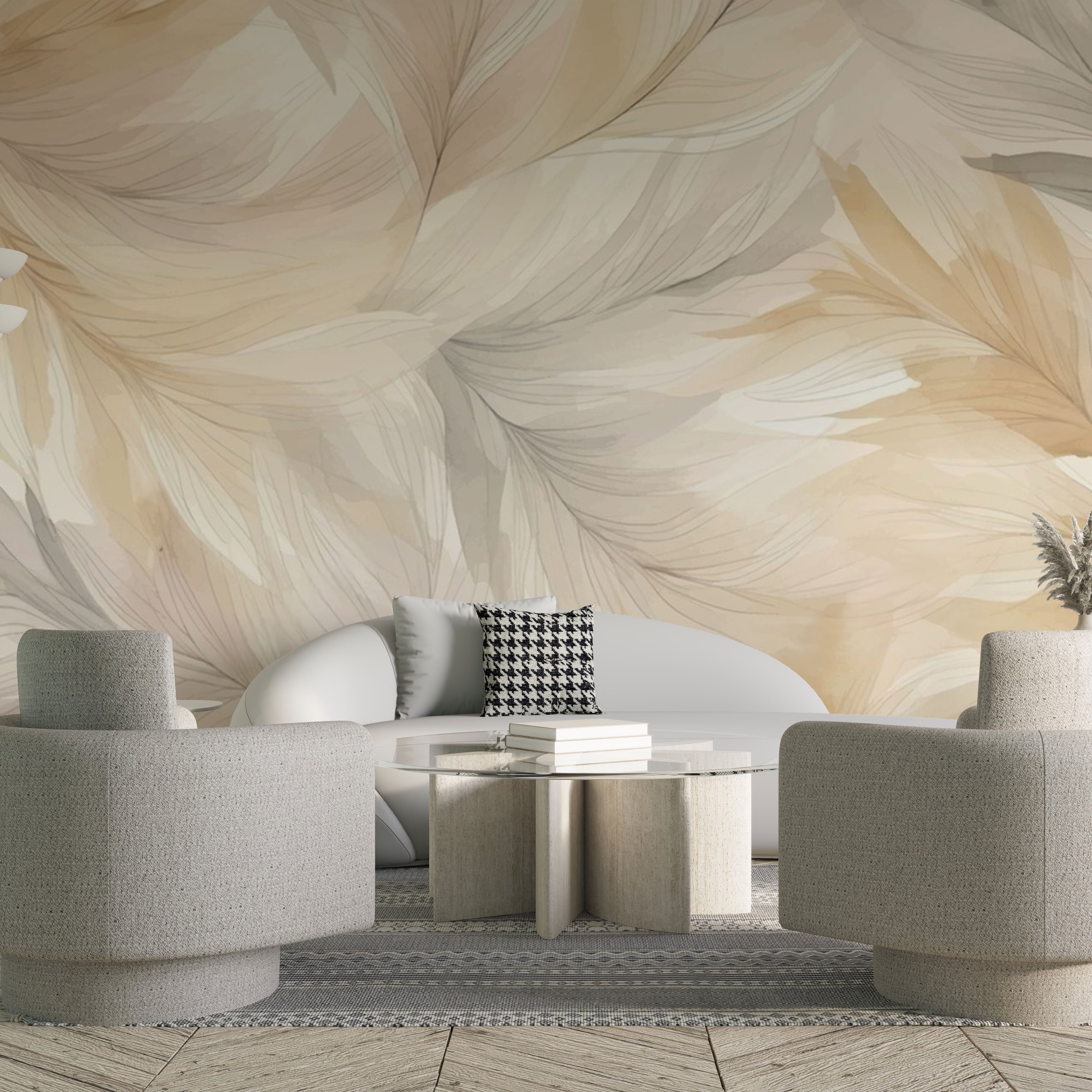 Whispers of Feather – Beige Elegance Wallpaper by Krutik.