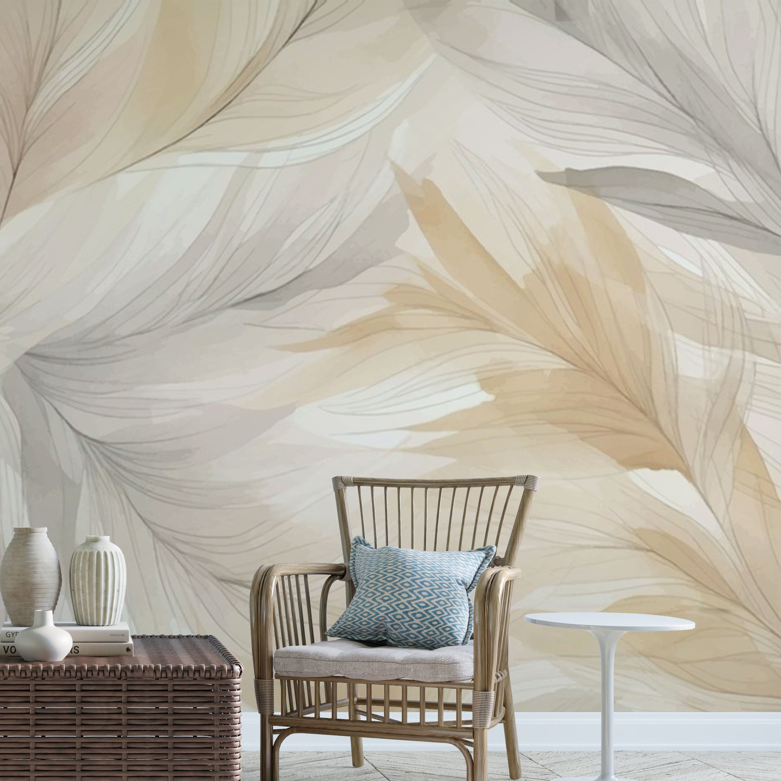 Whispers of Feather – Beige Elegance Wallpaper by Krutik.