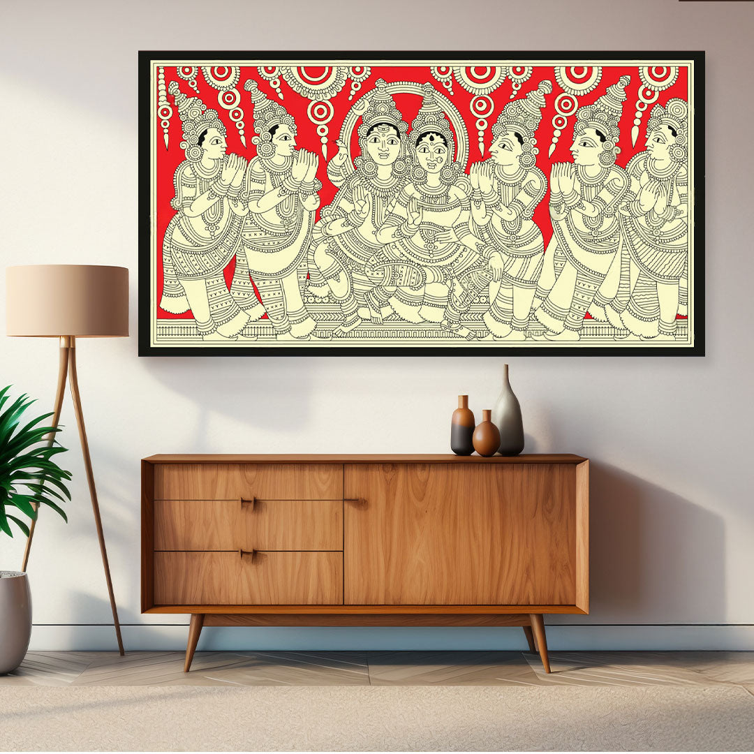 The Royal Blessing – A Divine Court in Kalamkari.