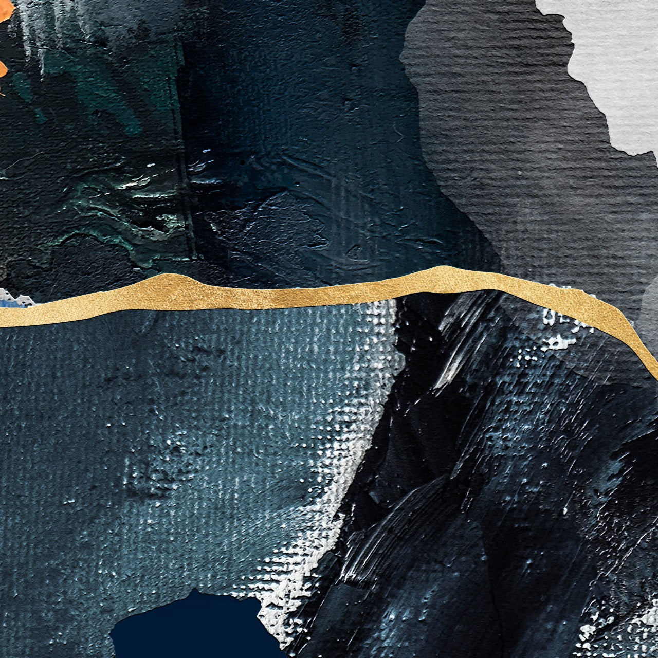 Golden Drift – Blue & Grey Modern Abstract Art by Krutik.