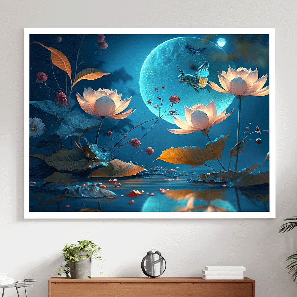 Radiant Elegance: The Majestic Lotus Flower in Full Moon Bloom