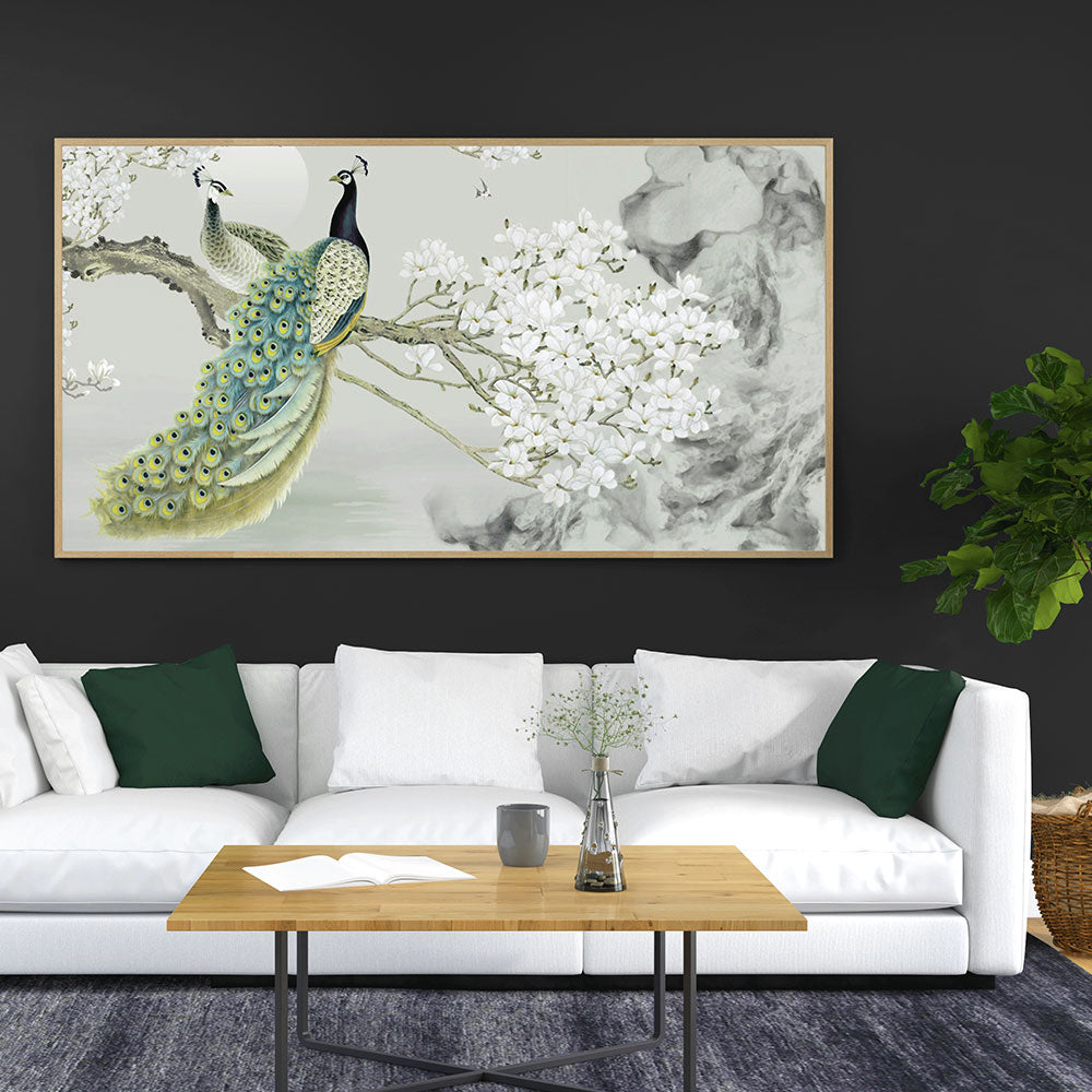 The Peacock's Song: A Melodious Symphony of Colors and Form in Paint.