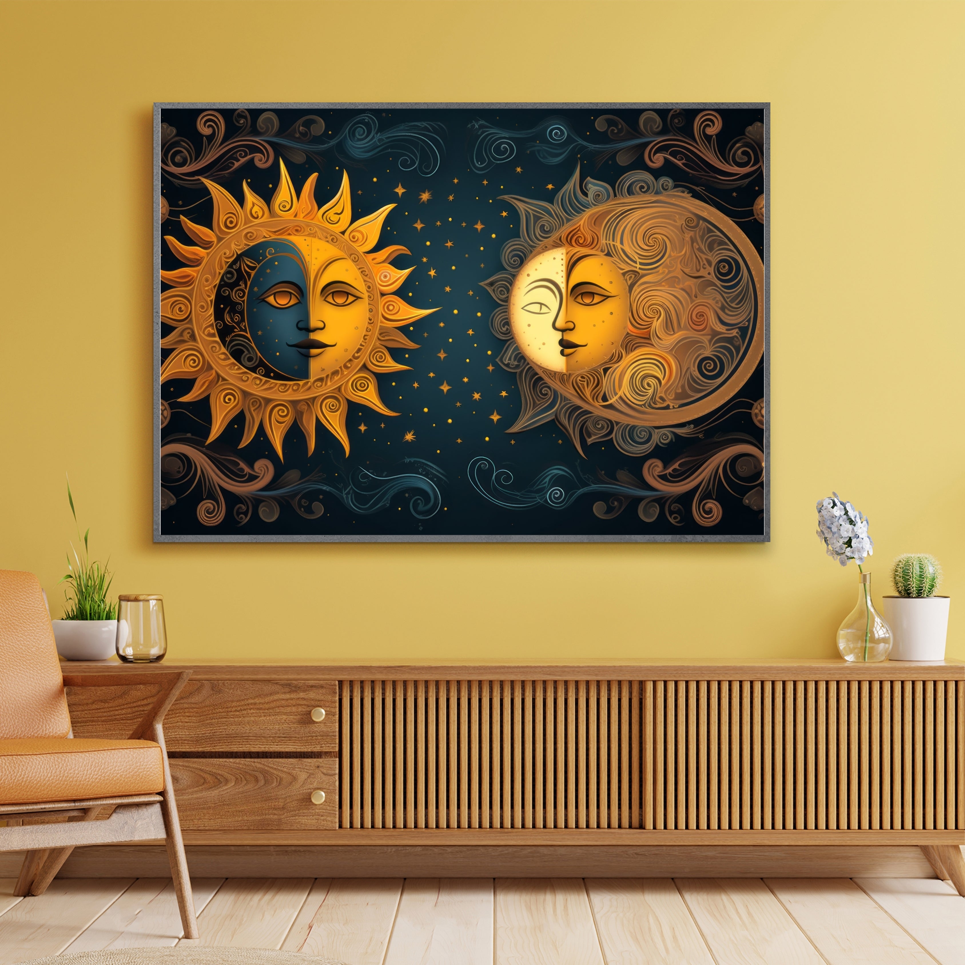 sun and moon  Harmony Krutik Canvas Painting.