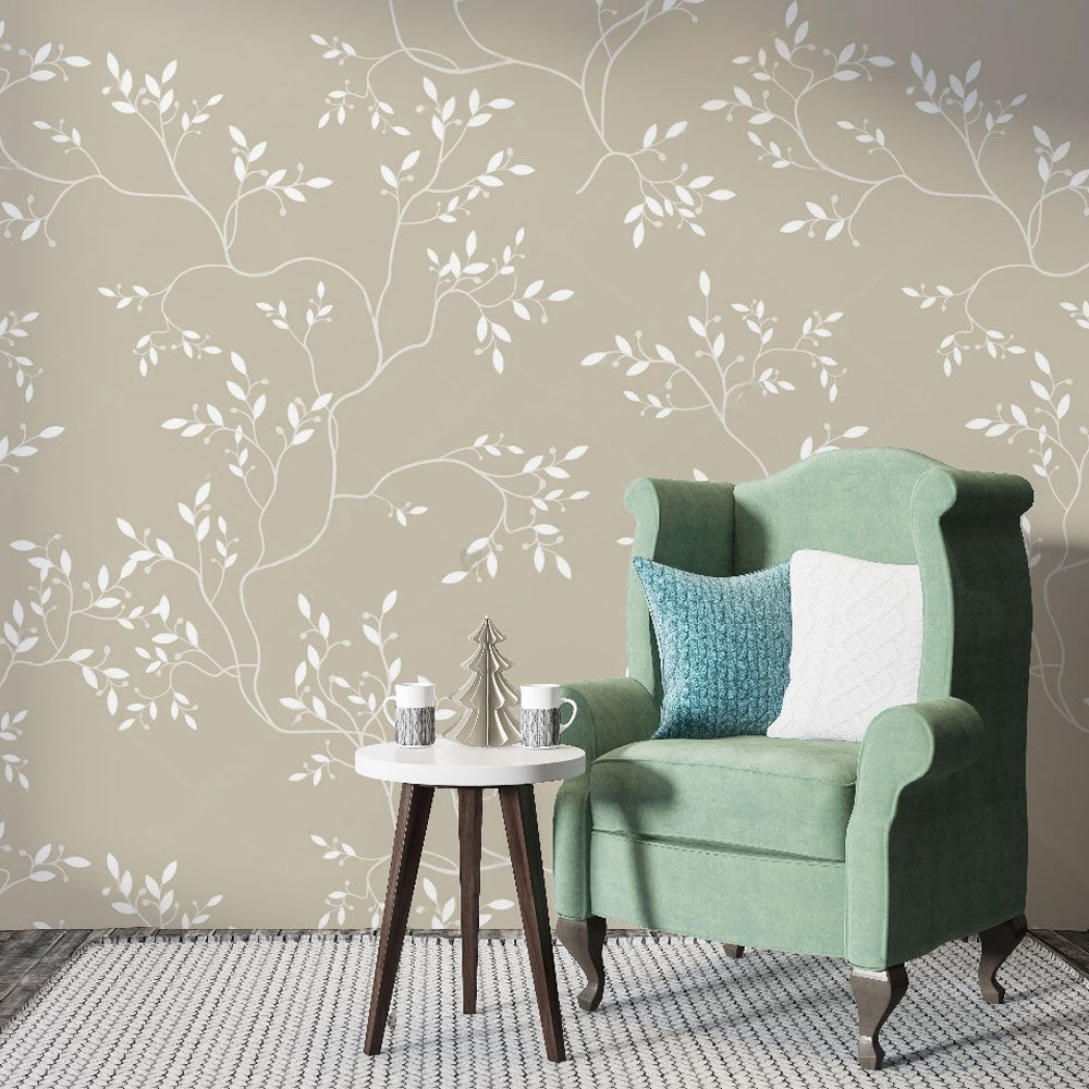 Ivory Vines – Subtle Botanical Elegance Wallpaper by Krutik.