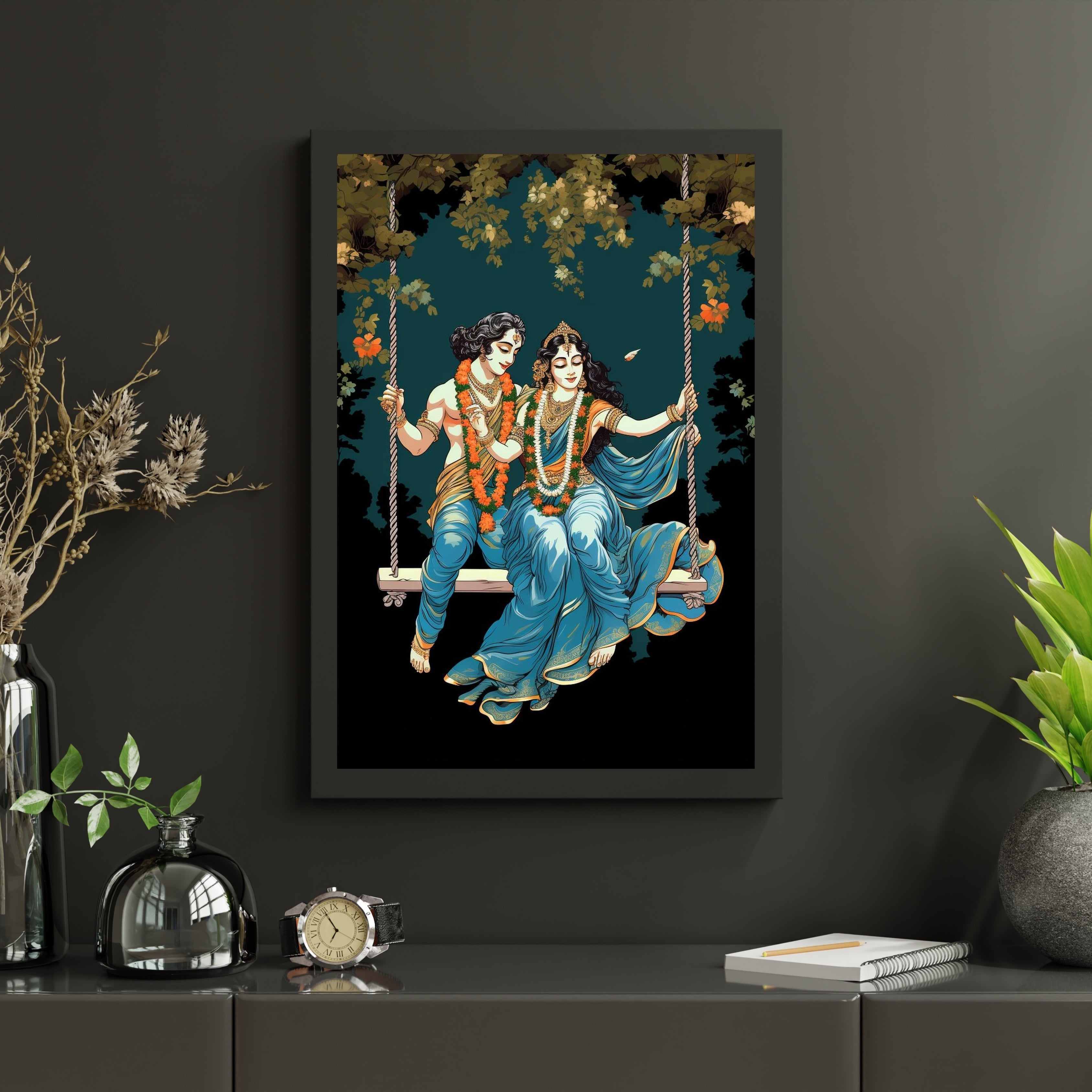 Radha Krishna on a Swing Krutik Canvas Painting.