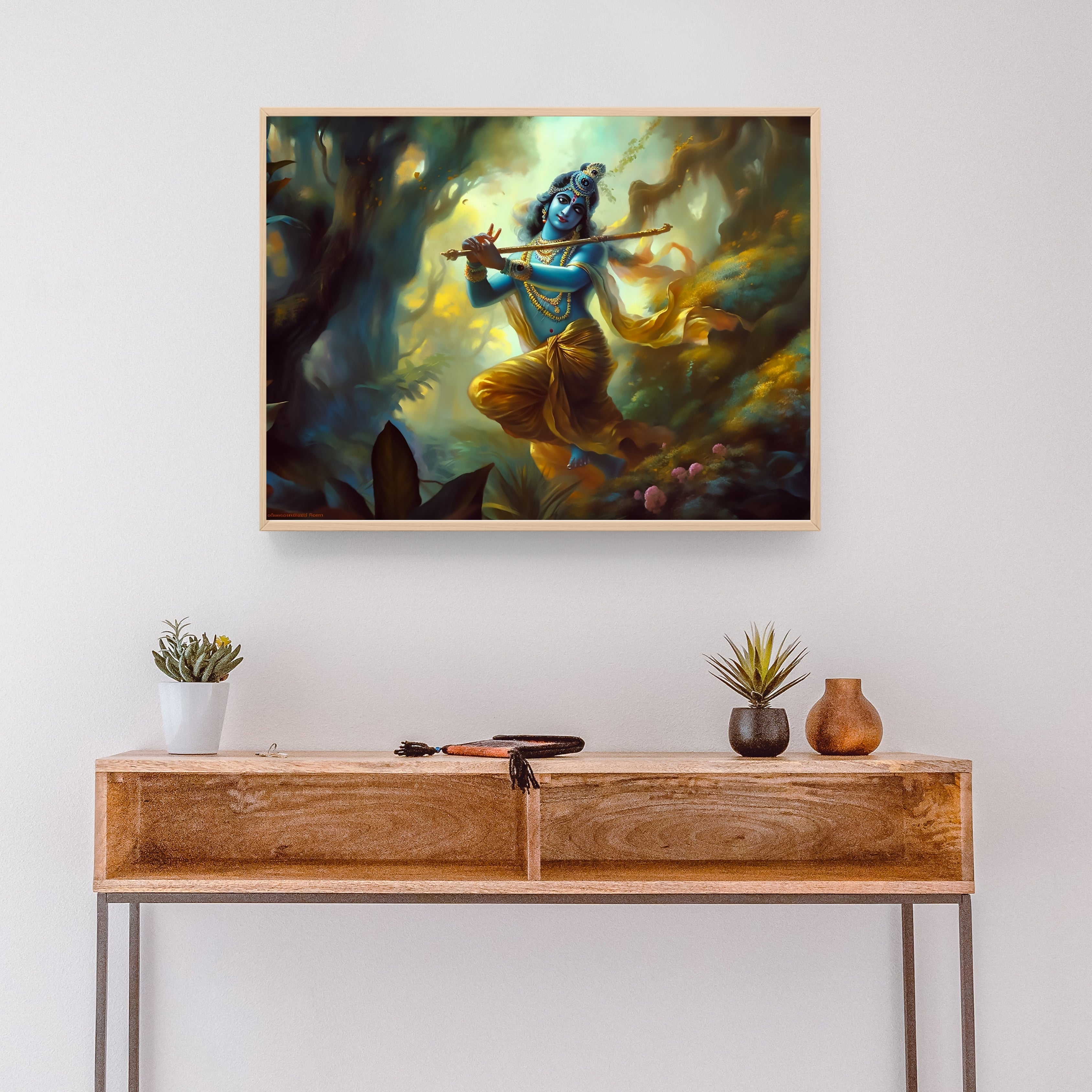 Krishna’s Melodious Embrace Krishna Krutik Canvas Painting.