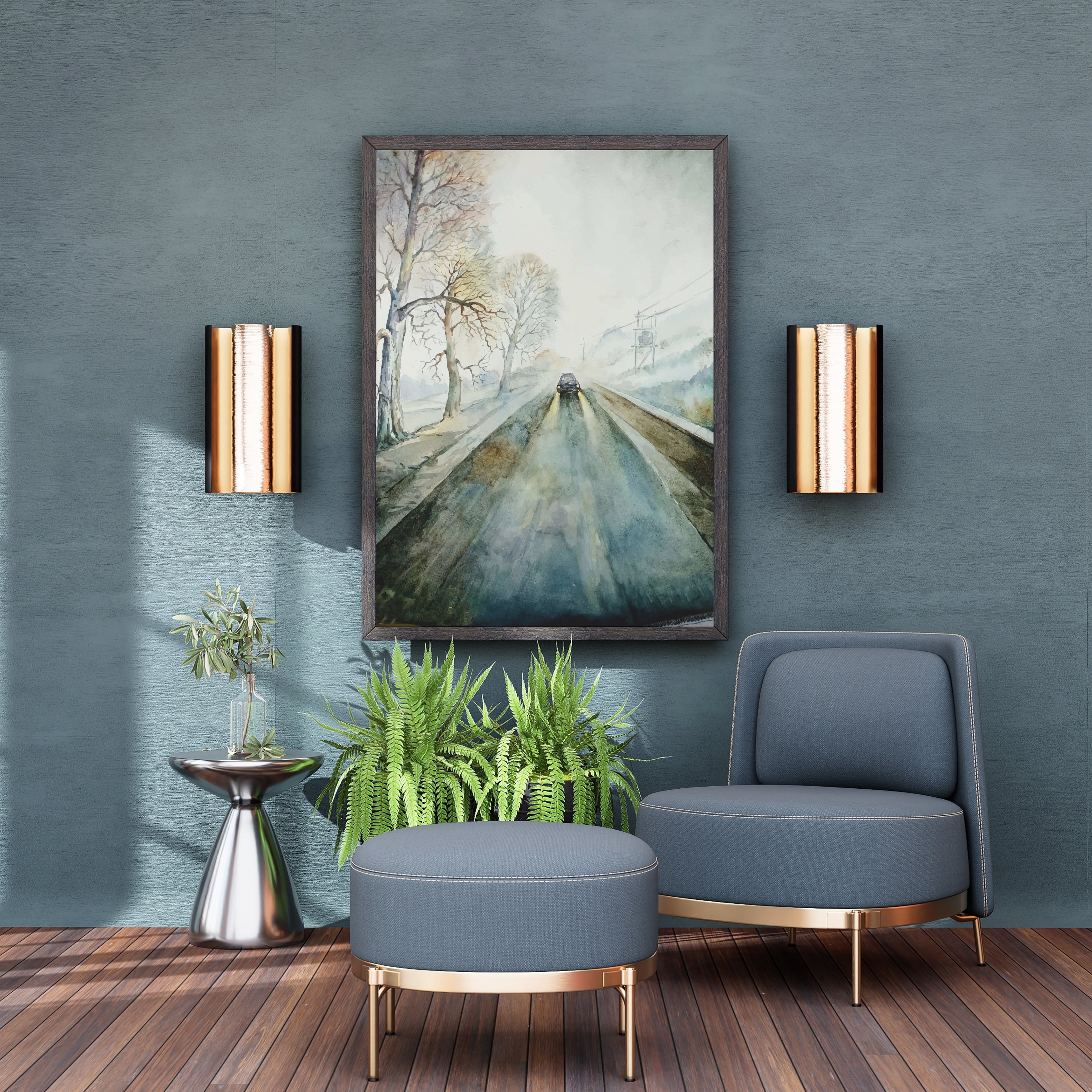 Night Drive in the mist Krutik Canvas Painting