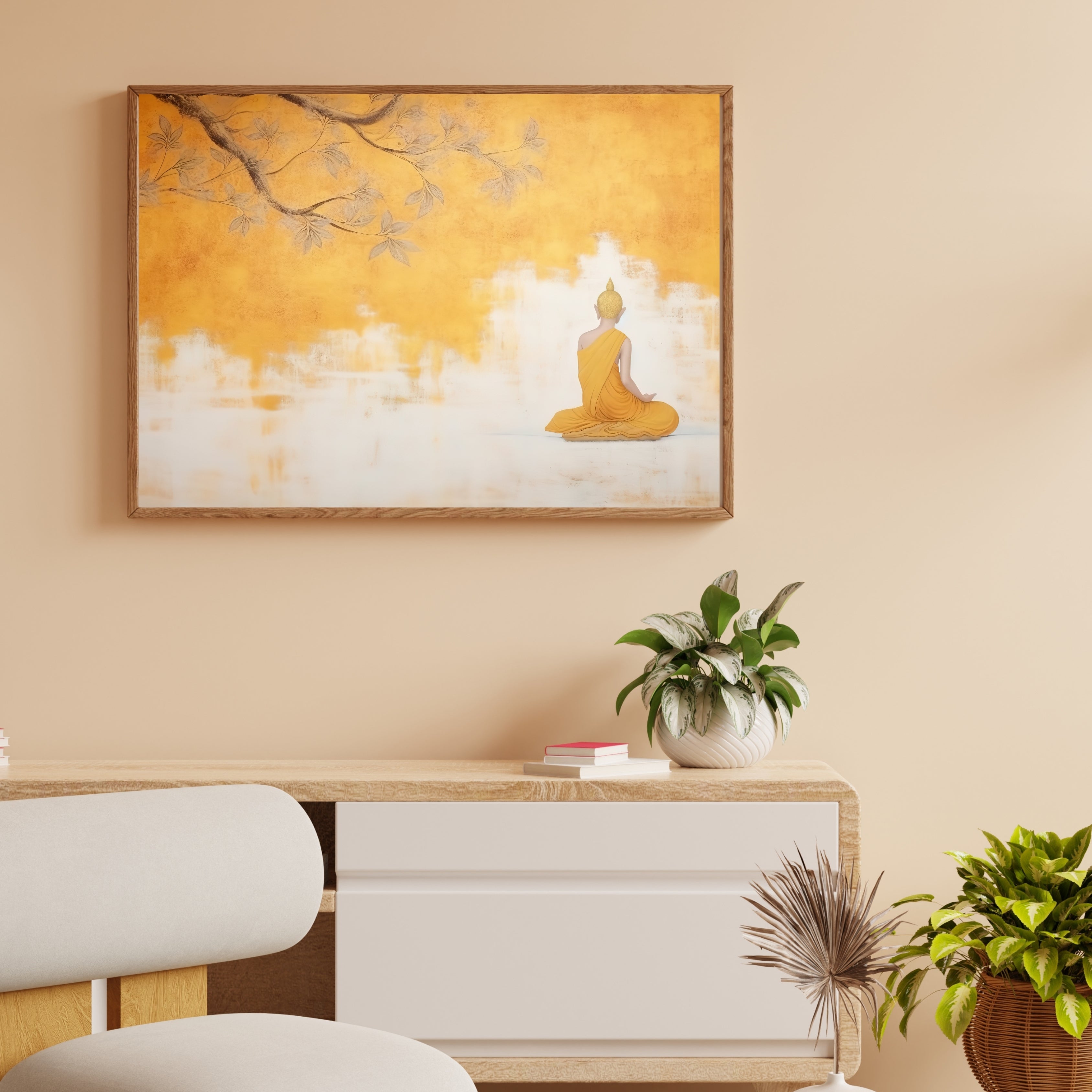 Golden Buddha Serenity Krutik Canvas Painting