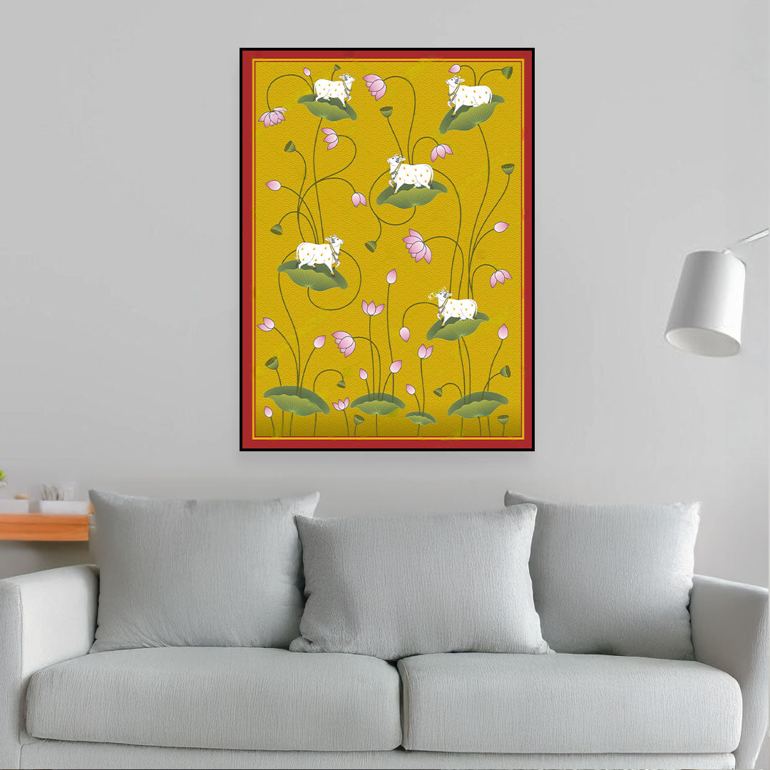 Pichwai Grace – Lotus & Cow Canvas