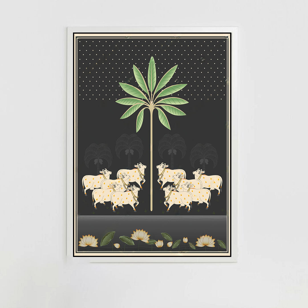 Midnight serenity  – Pichwai Cow Canvas.
