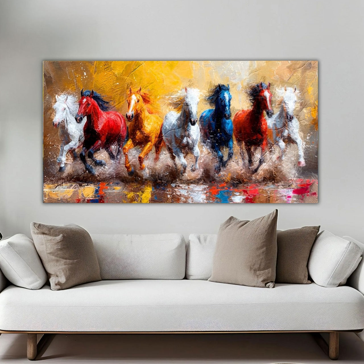 Galloping Glory – 7 Running Horses Painting in Vivid Hues
