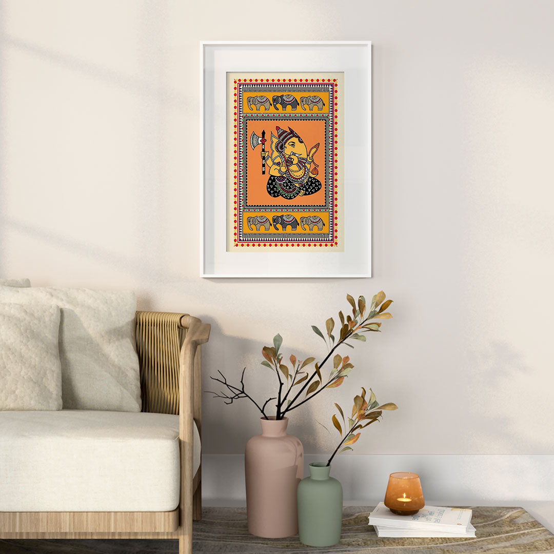 Elephant Blessings – Madhubani Ganesha Canvas.