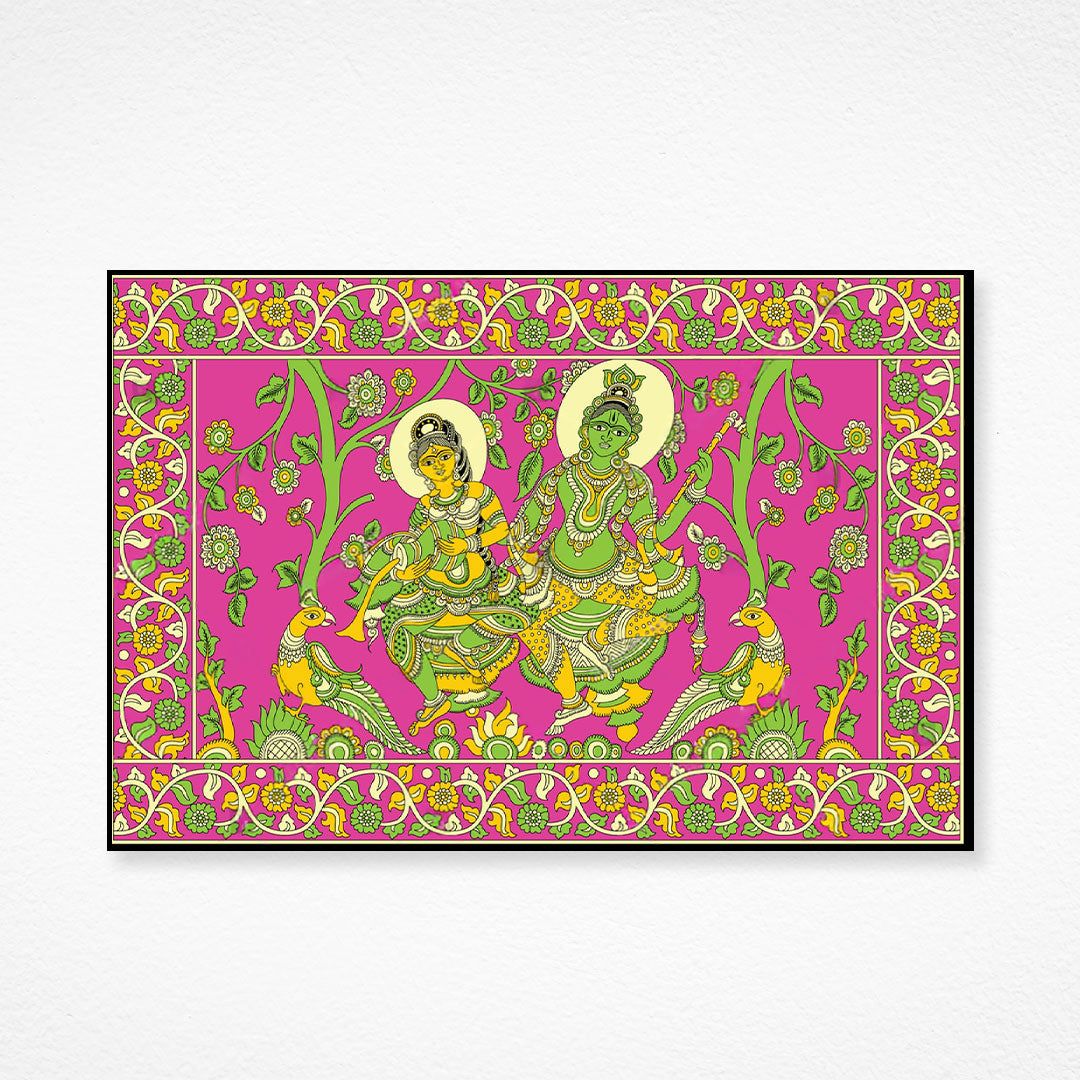 Radha Krishna in Bloom – A Joyful Kalamkari Romance.