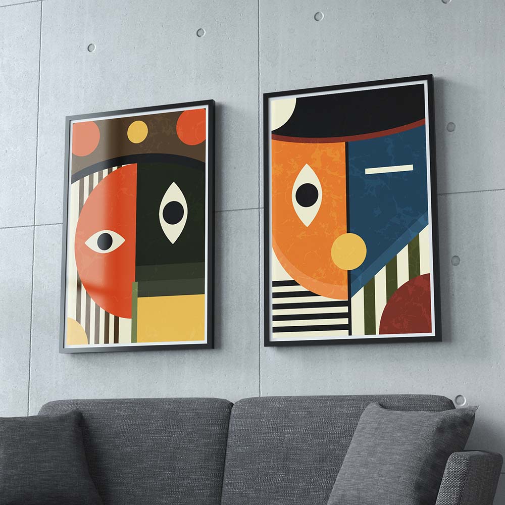 Set of 2 Boho Faces Canvas Painting.