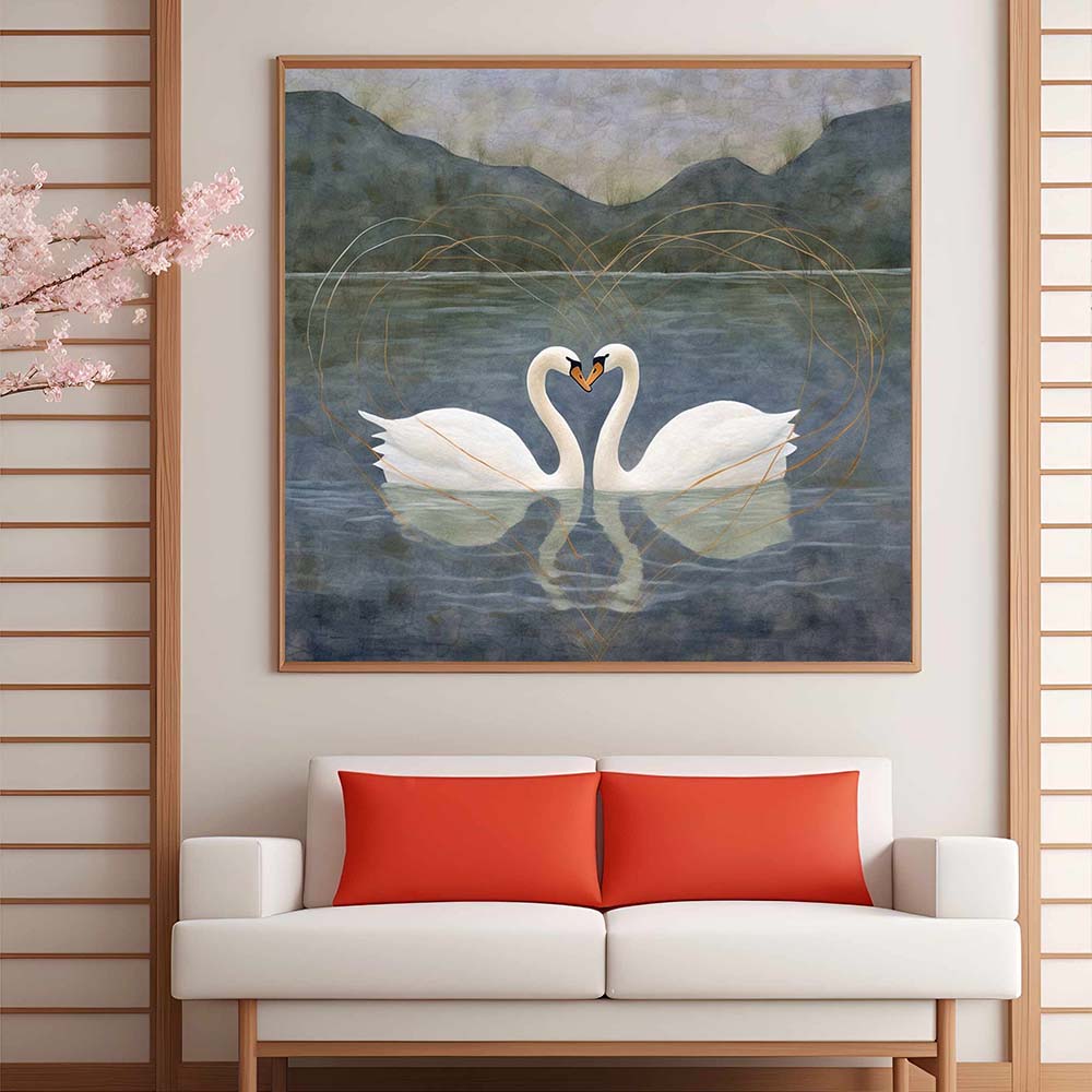 Premium Vintage Swan Pair Painting.