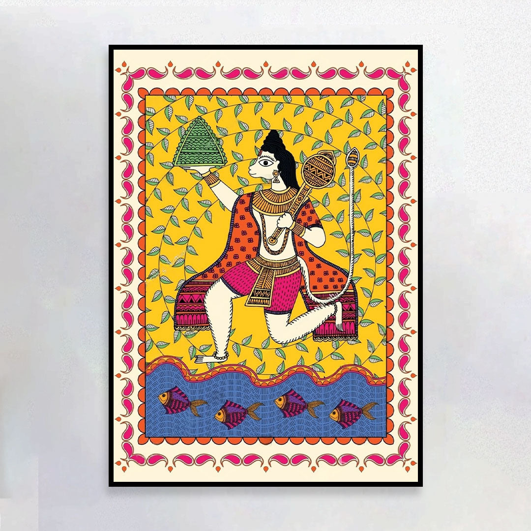Mountain Bearer – Hanuman Madhubani Canvas.