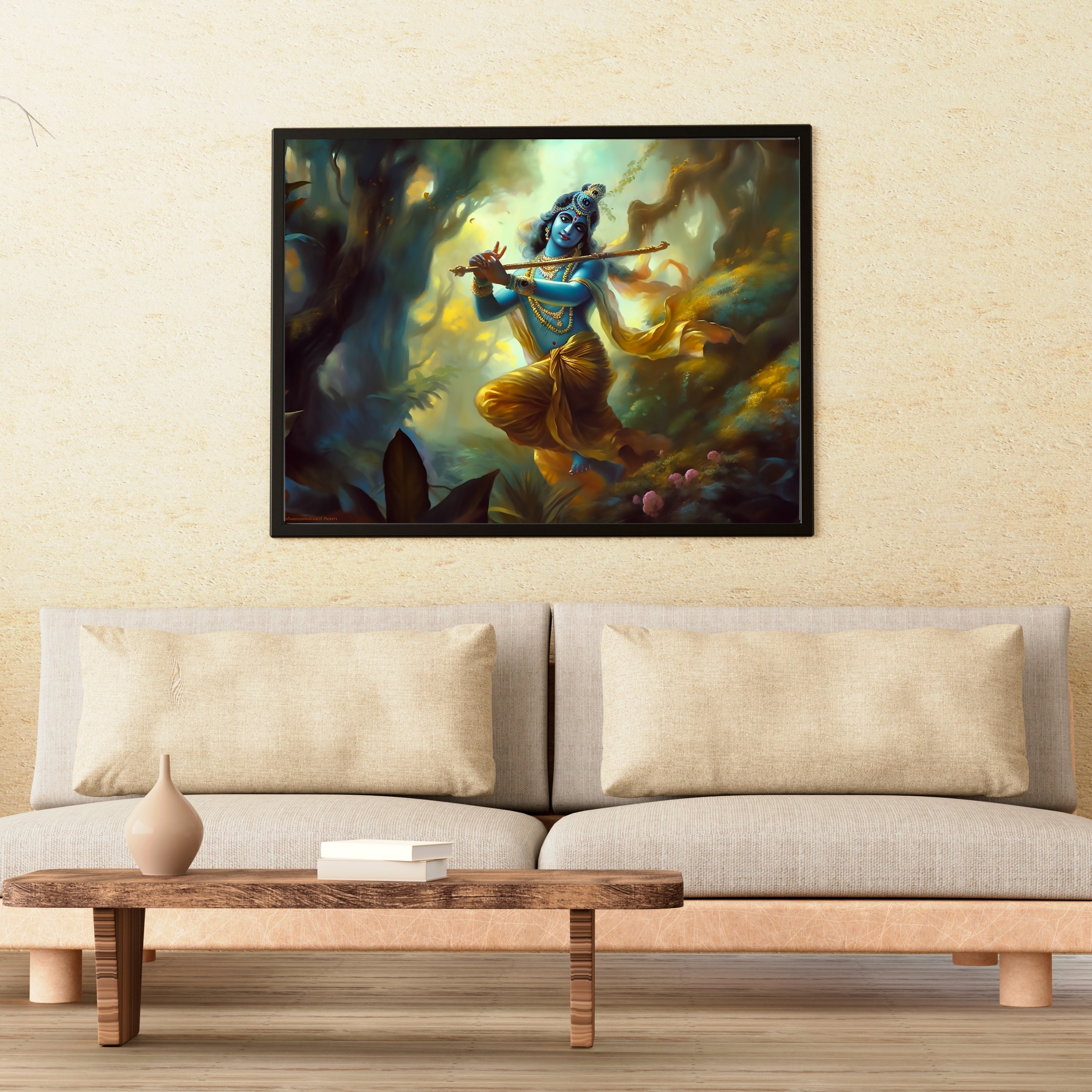 Krishna’s Melodious Embrace Krishna Krutik Canvas Painting.