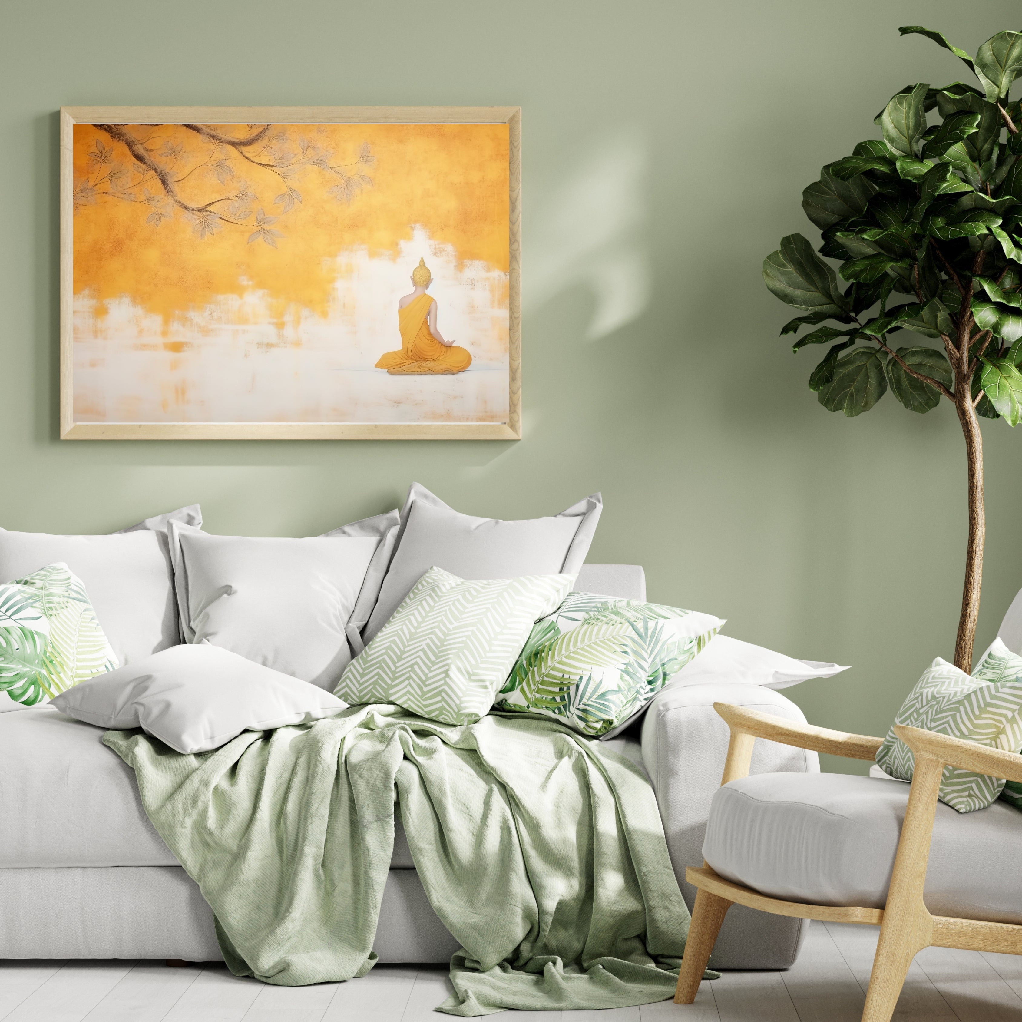 Golden Buddha Serenity Krutik Canvas Painting