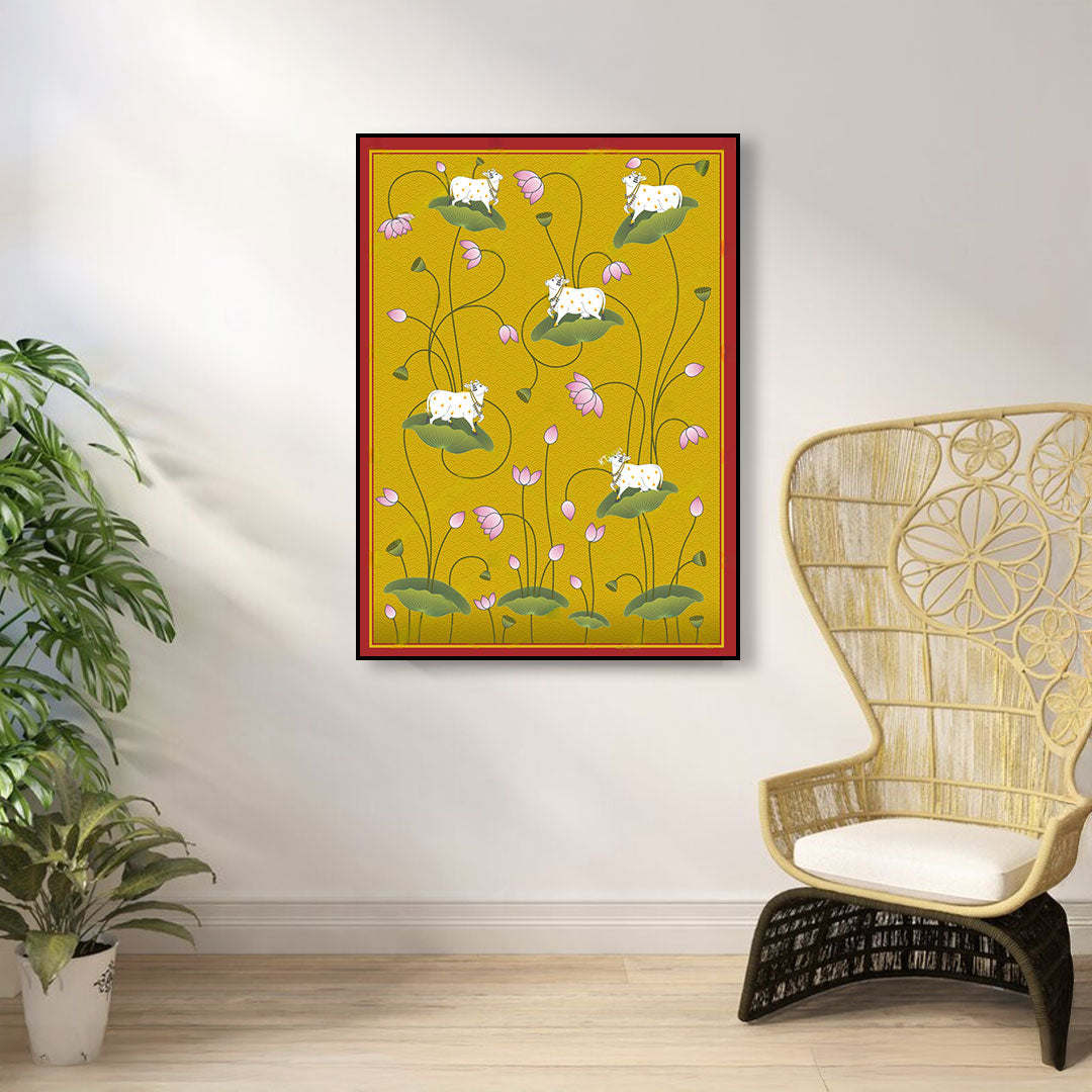 Pichwai Grace – Lotus & Cow Canvas.