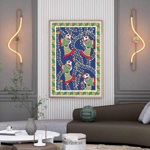 Chirpy Garden – Madhubani Birds Canvas.