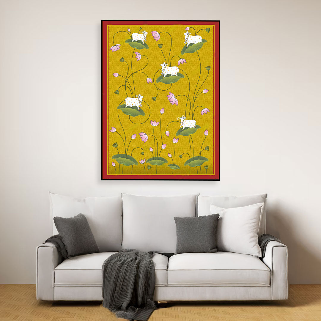 Pichwai Grace – Lotus & Cow Canvas.