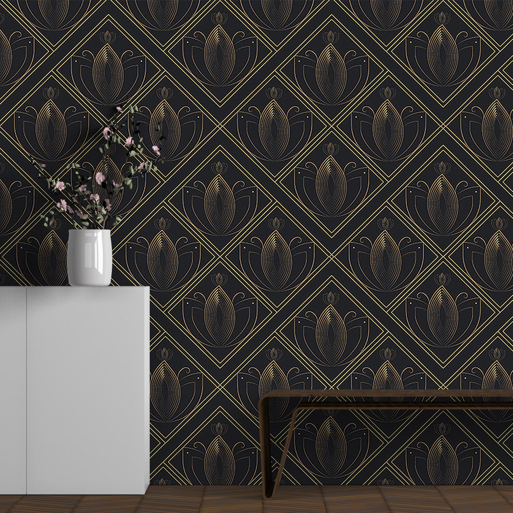 Black and Gold Leaf Wallpaper | Luxurious Elegance