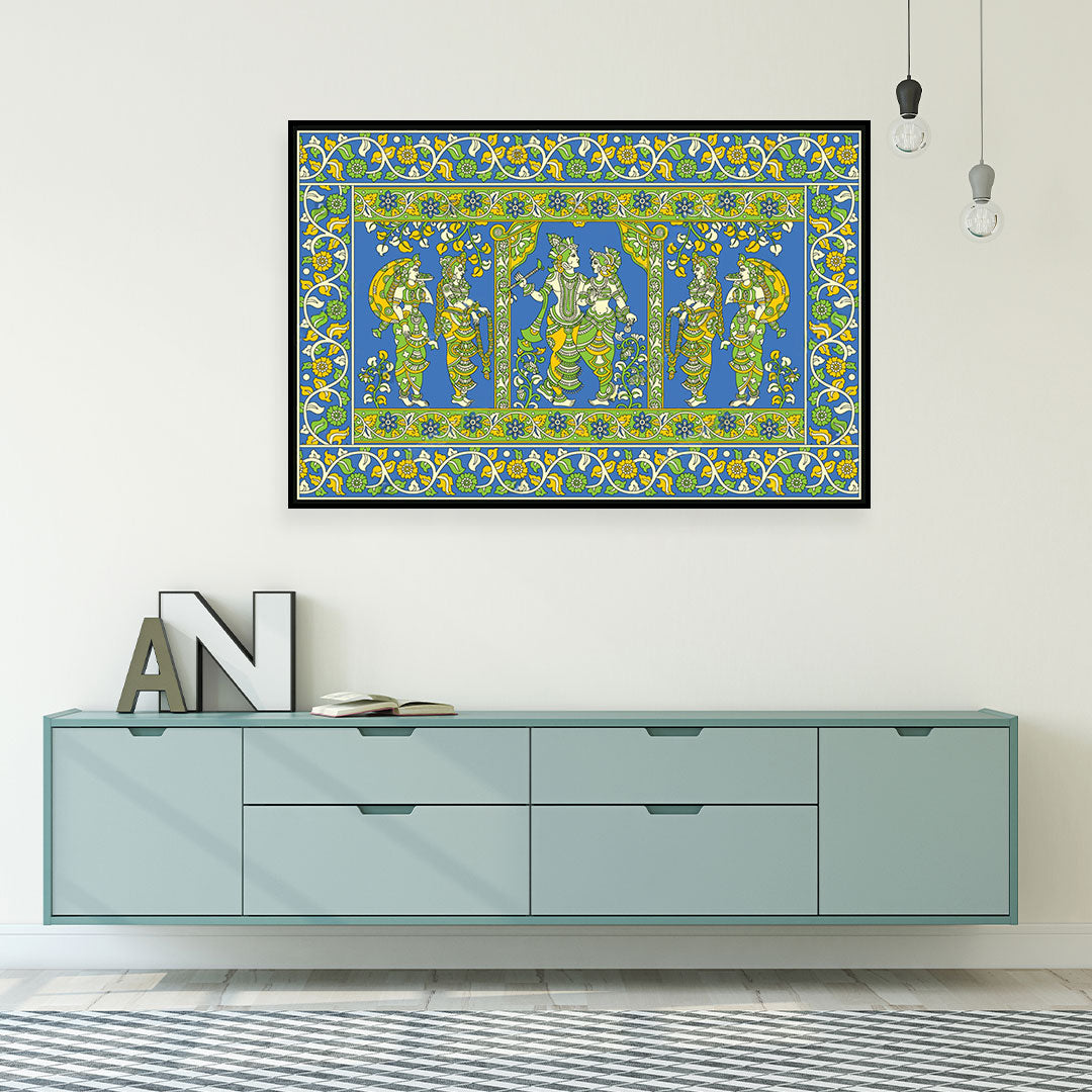 Krishna’s Dance with the Gopis – A Joyful Kalamkari Celebration.