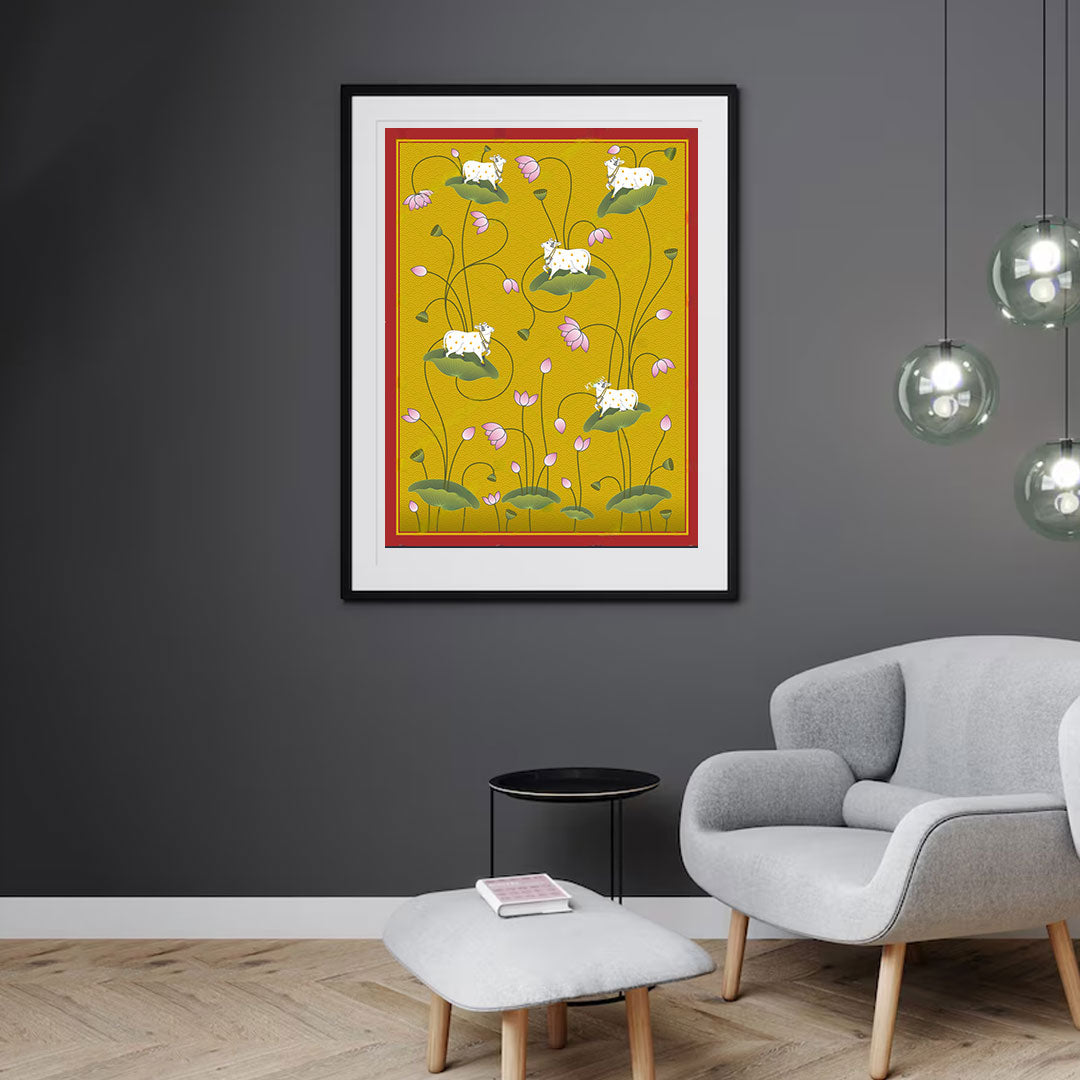 Pichwai Grace – Lotus & Cow Canvas.