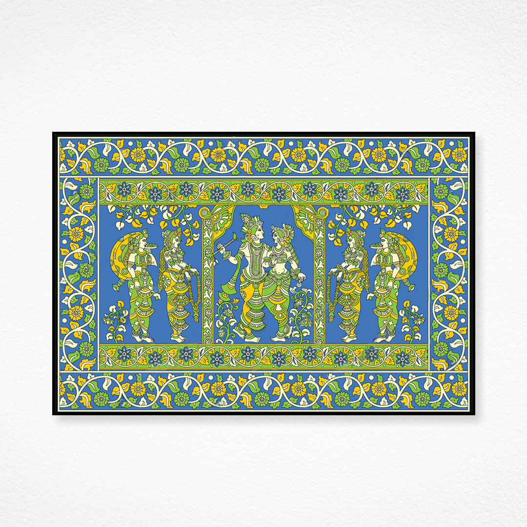 Krishna’s Dance with the Gopis – A Joyful Kalamkari Celebration.