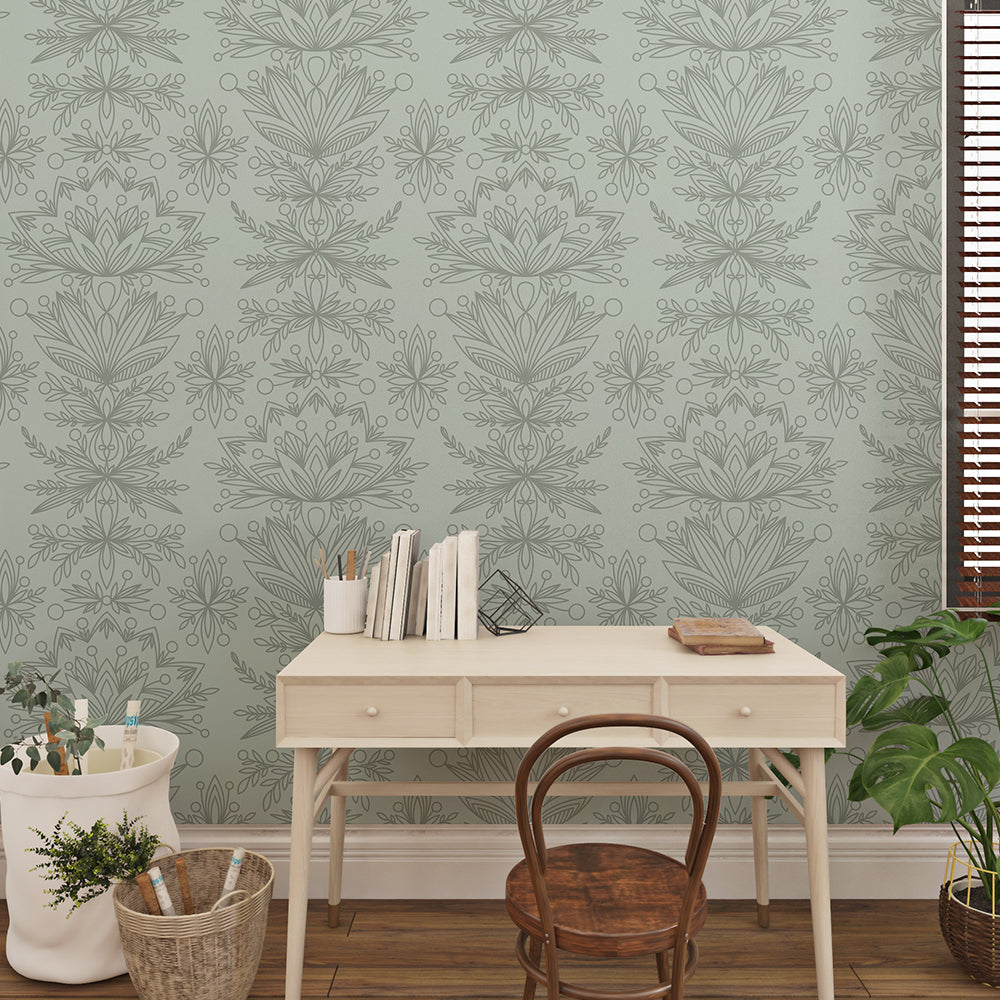 Mint Pastel Green Floral Wallpaper.