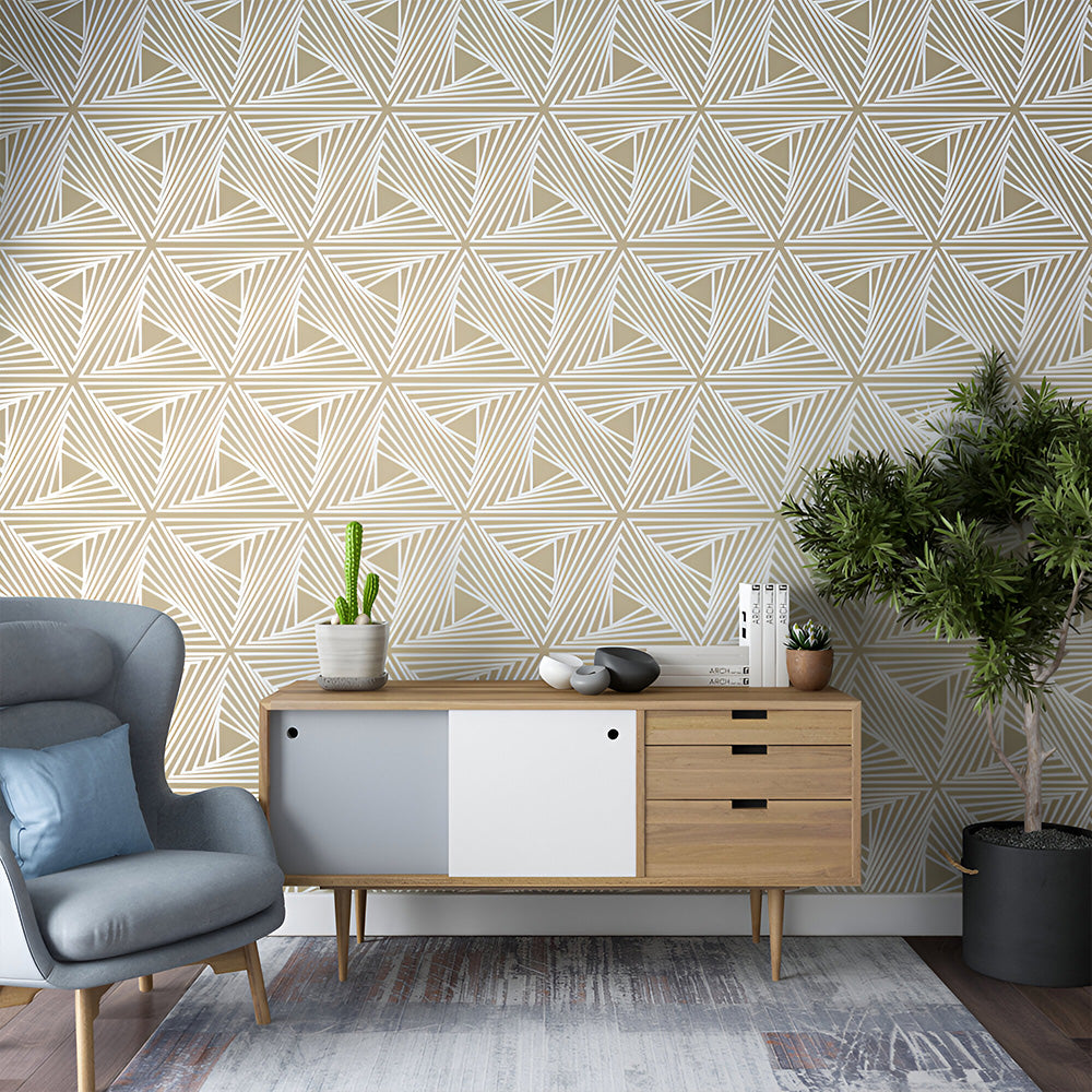 Gold Optical Pattern Wallpaper | Modern Glamour