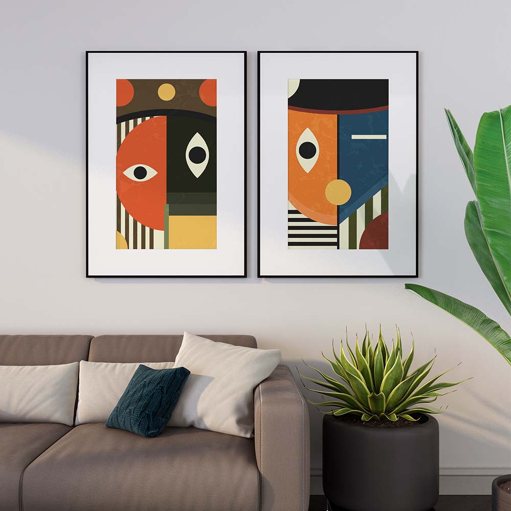 Set of 2 Boho Faces Canvas Painting.
