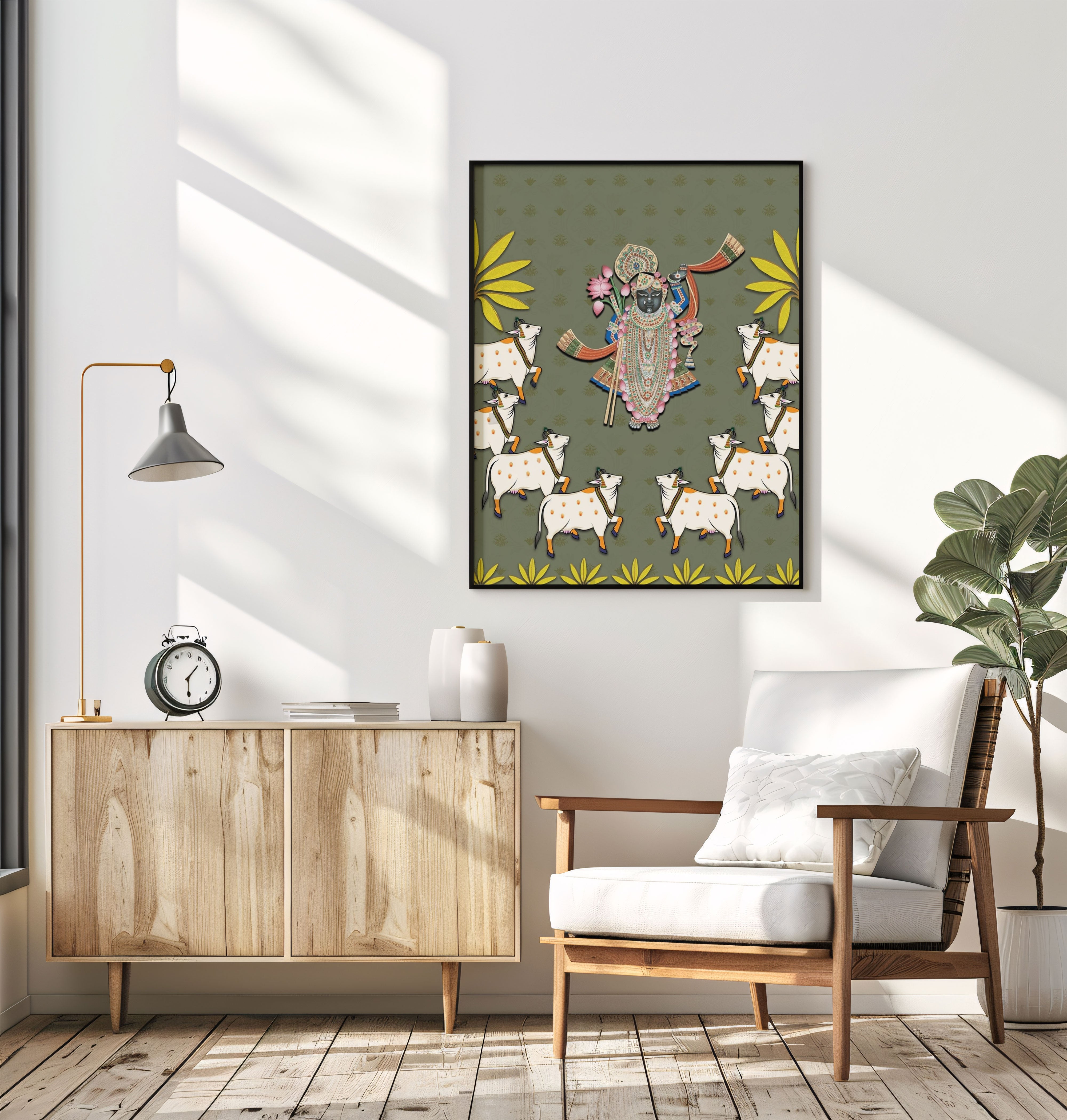 Krishna with His Cows – Nathdwara-Inspired Devotional Art.