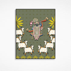 Krishna with His Cows – Nathdwara-Inspired Devotional Art.