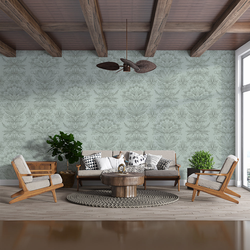 Mint Pastel Green Floral Wallpaper.