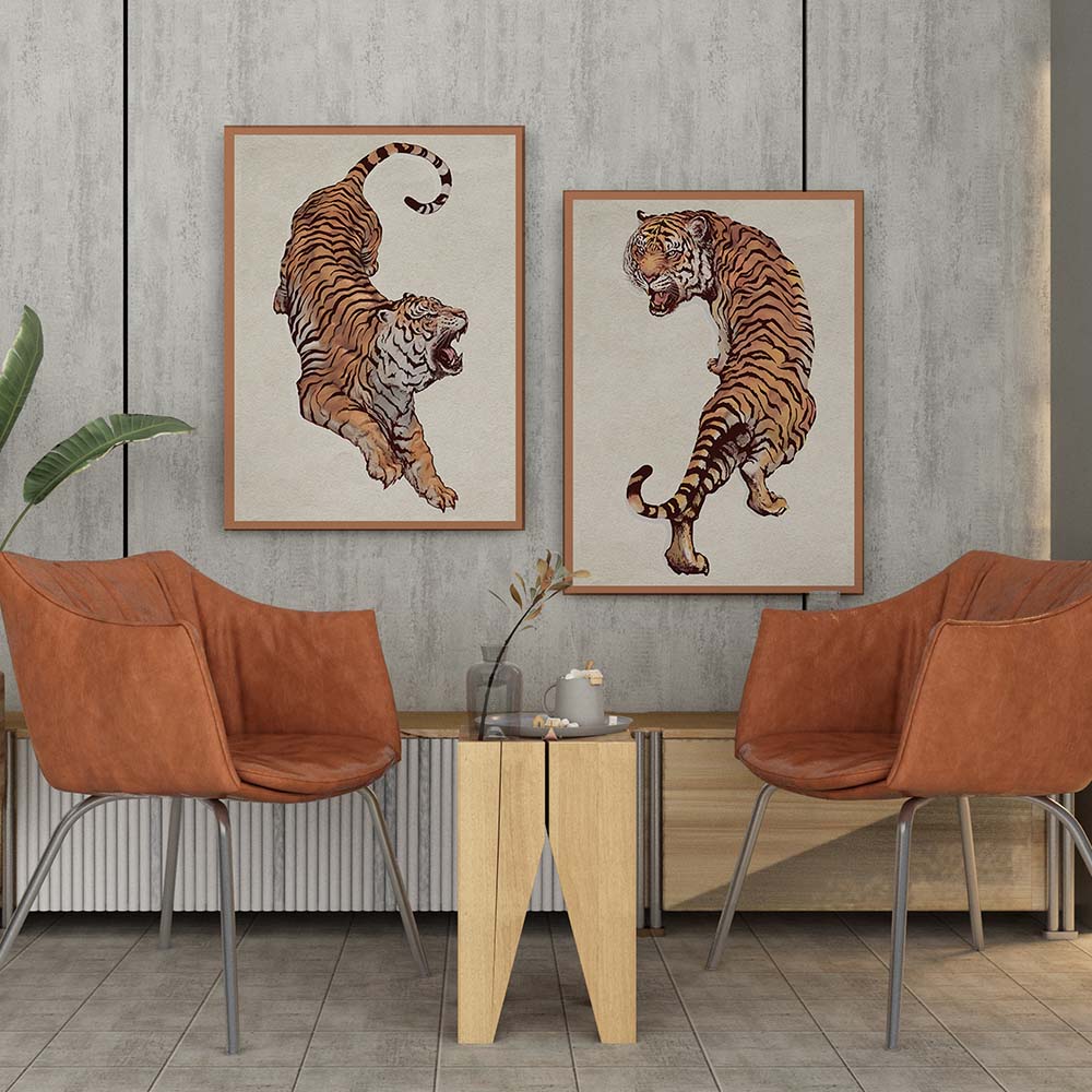 Set of 2 Tigers Canvas Painting.