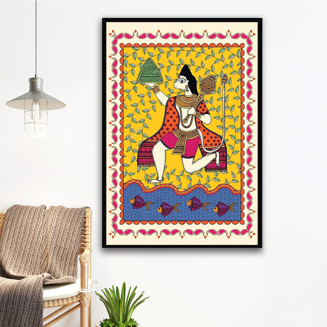 Mountain Bearer – Hanuman Madhubani Canvas.