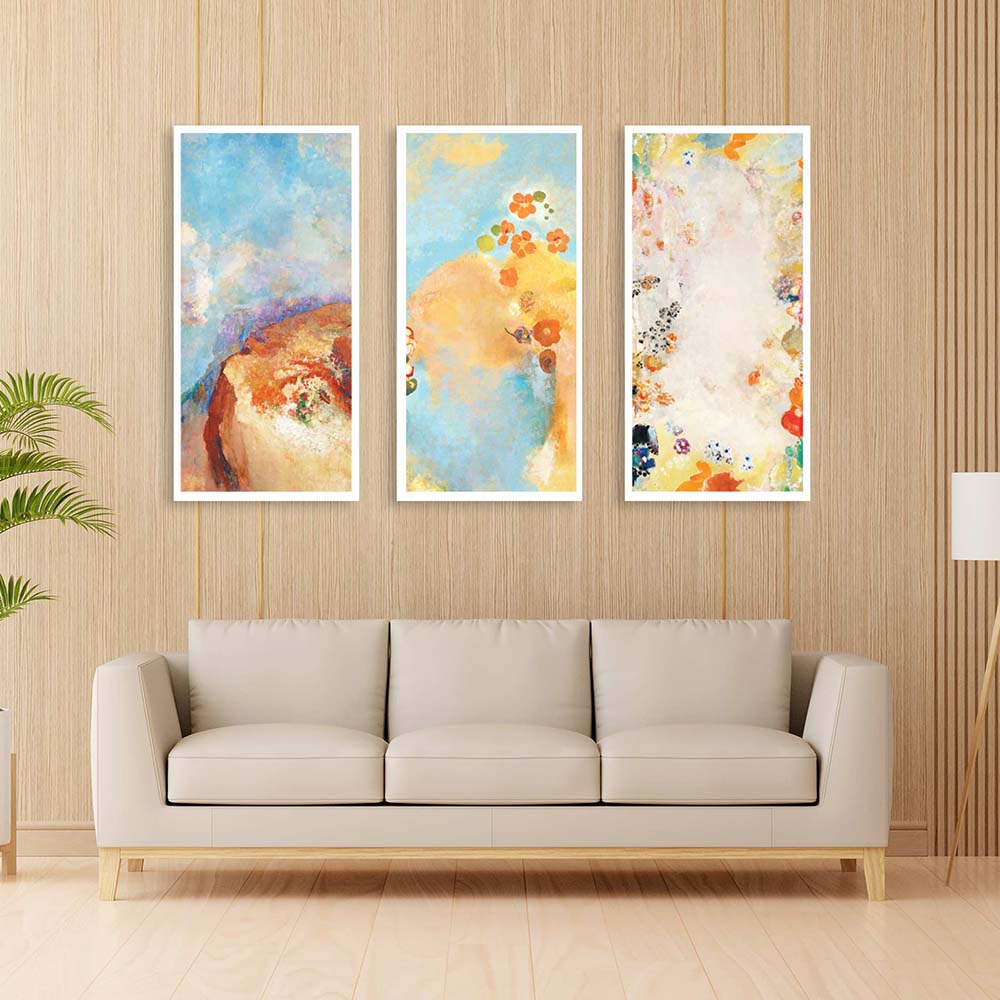 Set of 3 Floral Abstract Canvas Painting.
